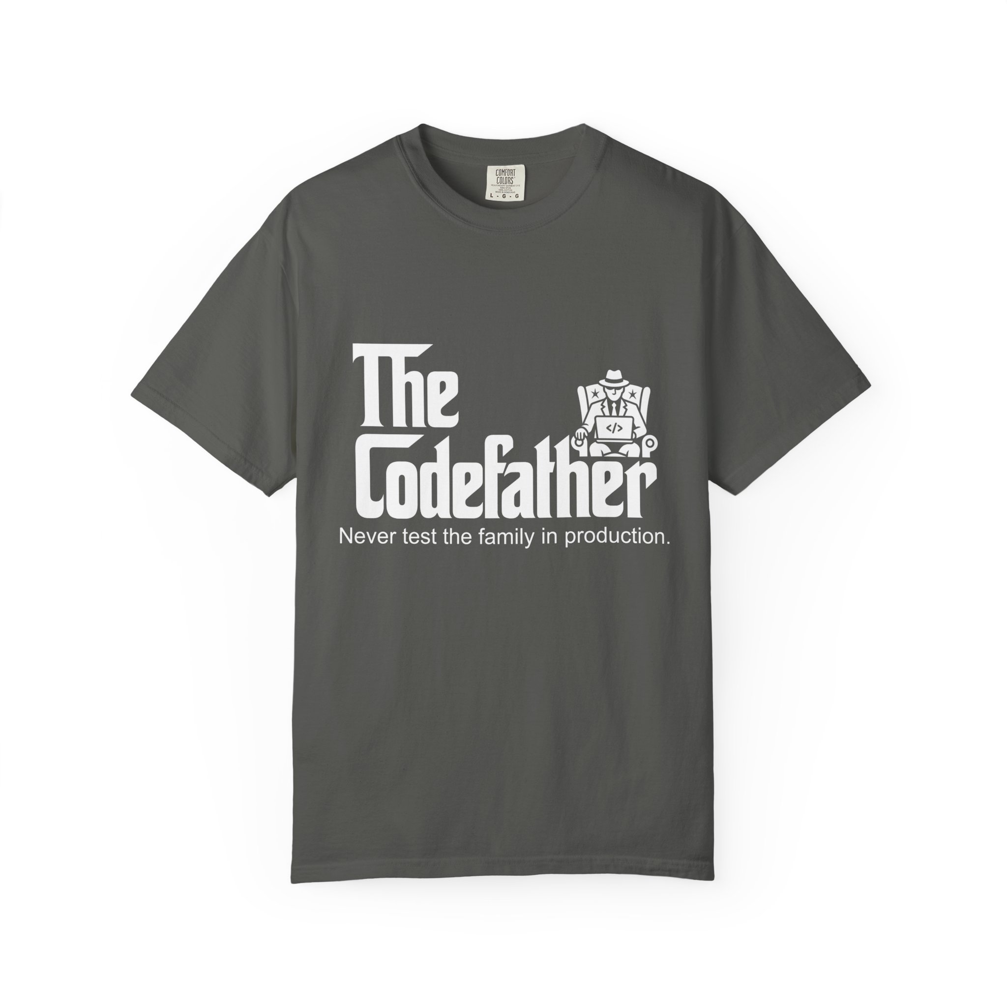 The Codefather T-shirt in Pepper, front view