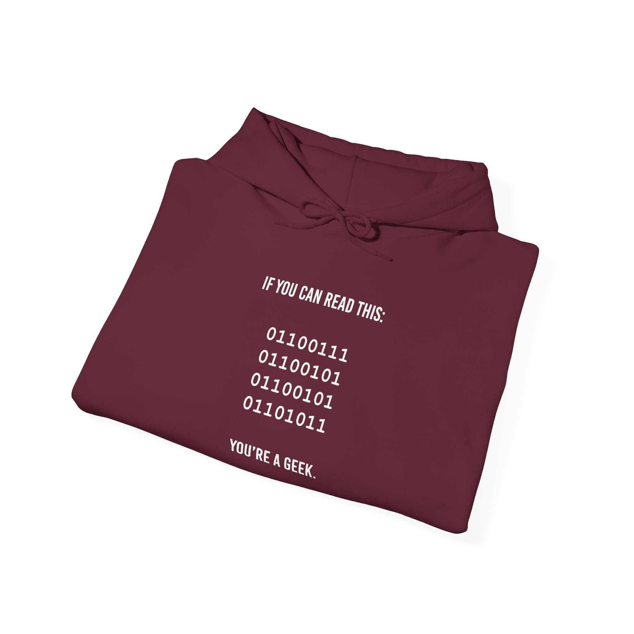 Geek Binary Code hoodie in Maroon, folded