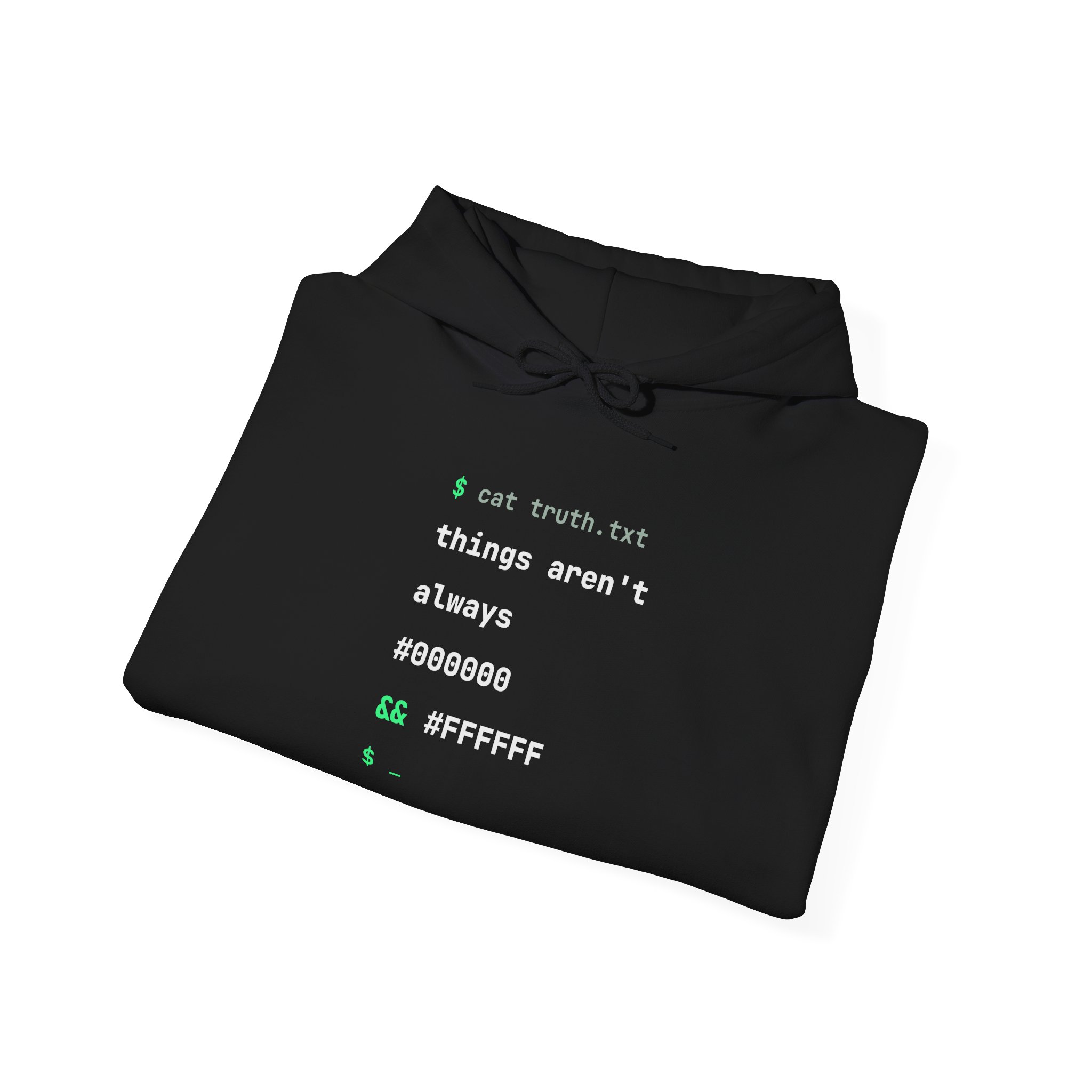 cat truth.txt hoodie in Black, folded