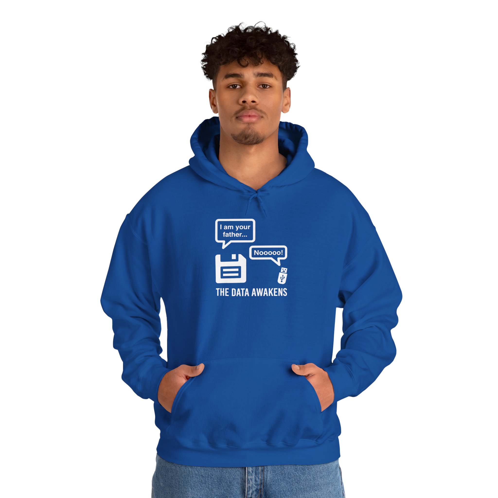 The Data Awakens hoodie in Royal, worn by a model, second view