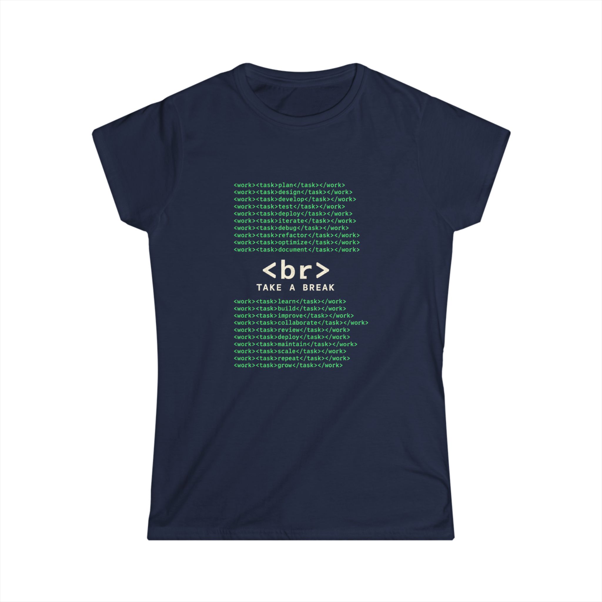 Work Work Break women's T-shirt in Navy, front view