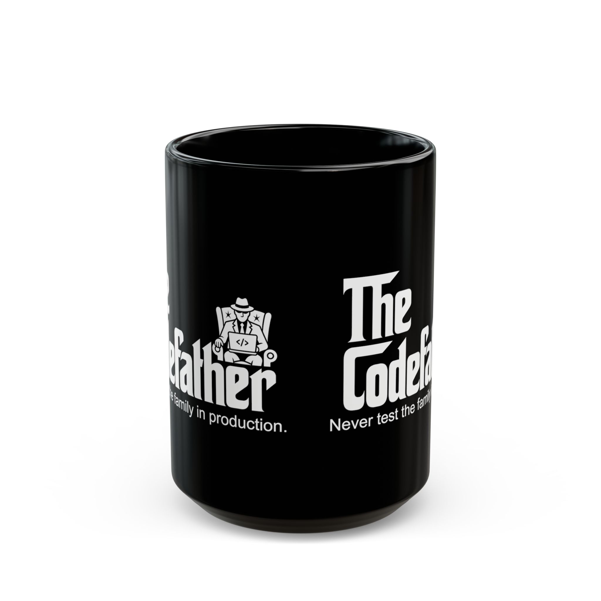 The Codefather black mug, 15 oz, front view