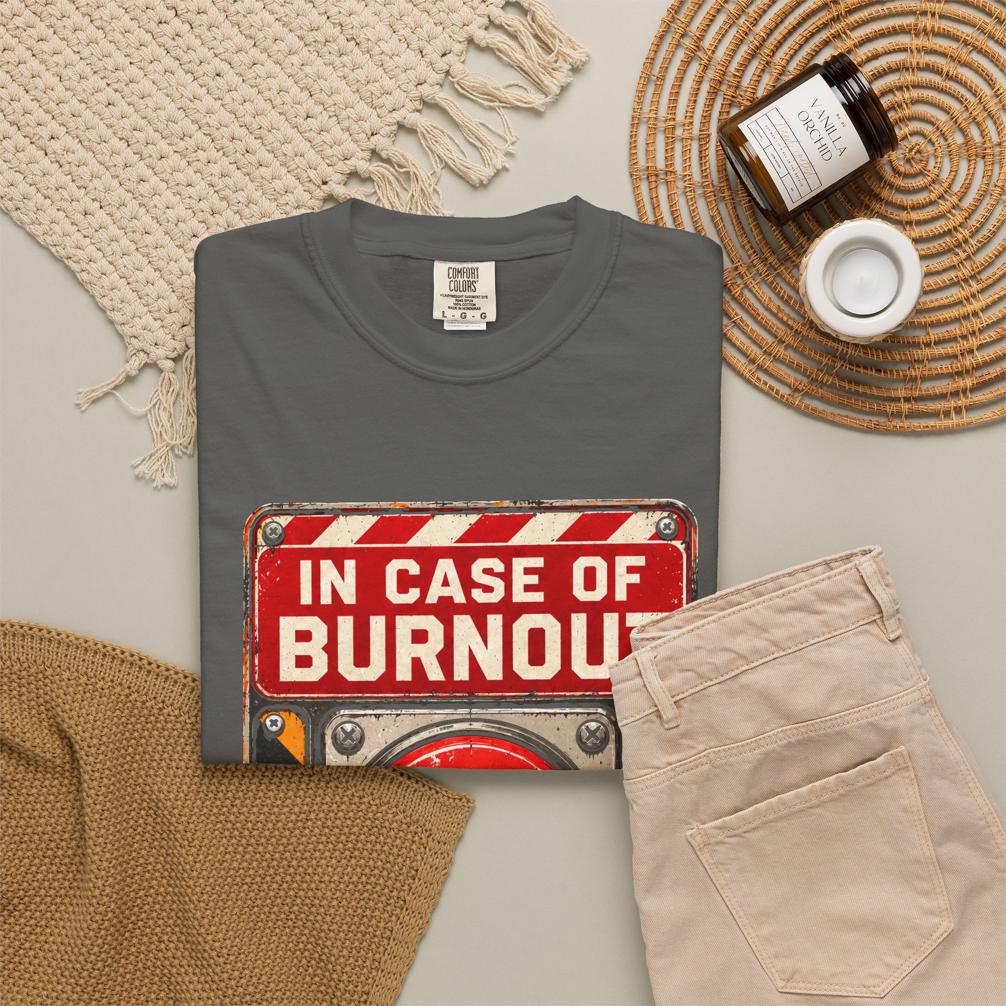 In Case of Burnout T-shirt in Pepper, folded 2