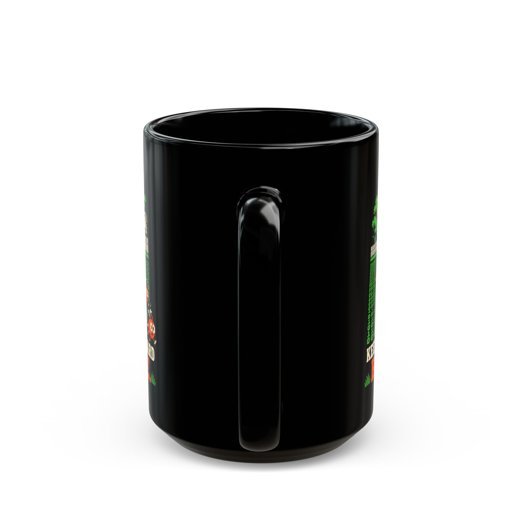 Bug-Free Backyard black mug, 15 oz, back view