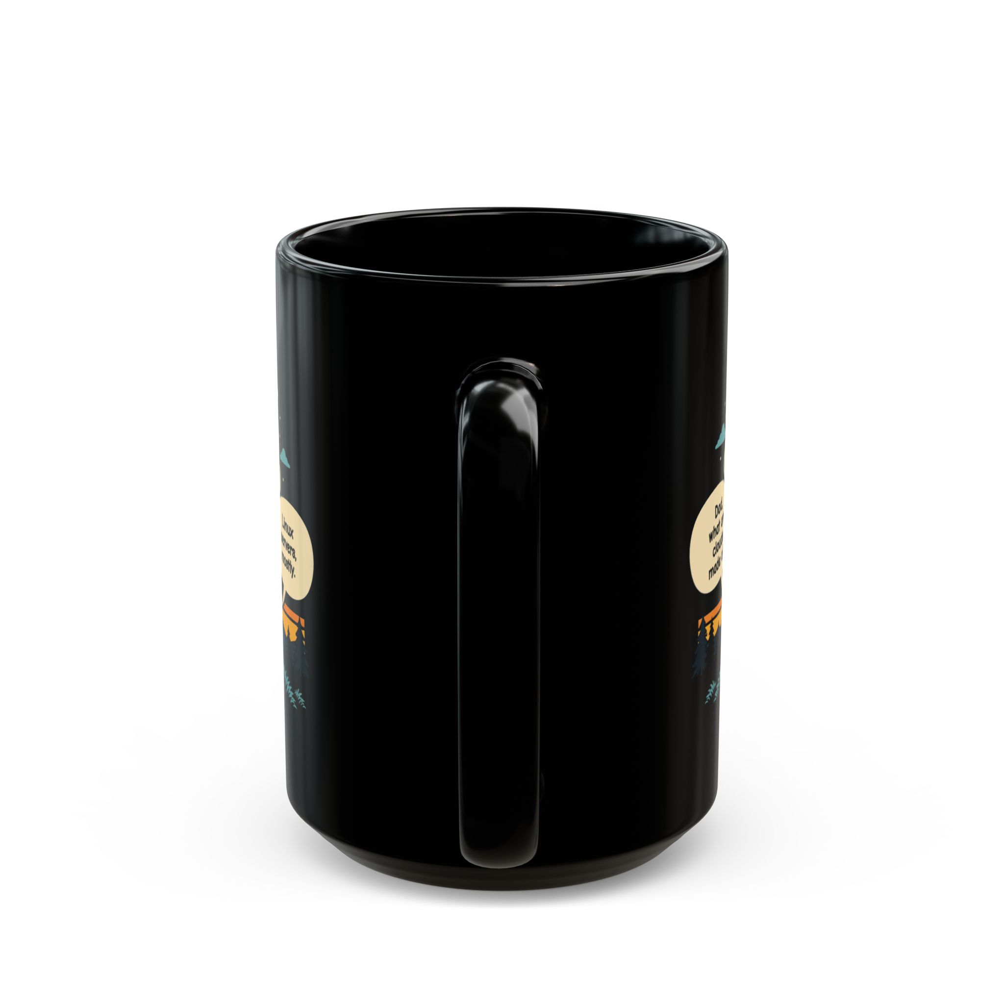 Linux Clouds black mug, 15 oz, back view