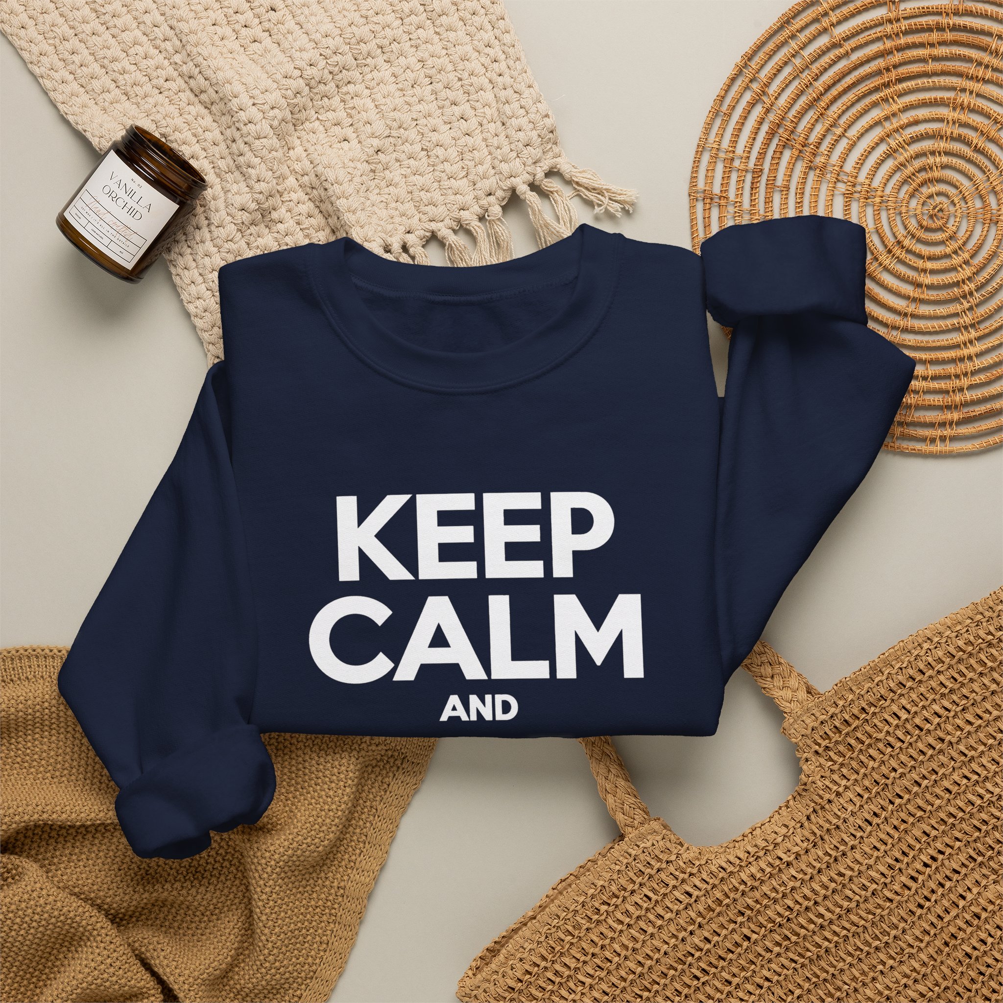 Keep Calm and Take a Break crewneck sweatshirt in Navy, folded 2