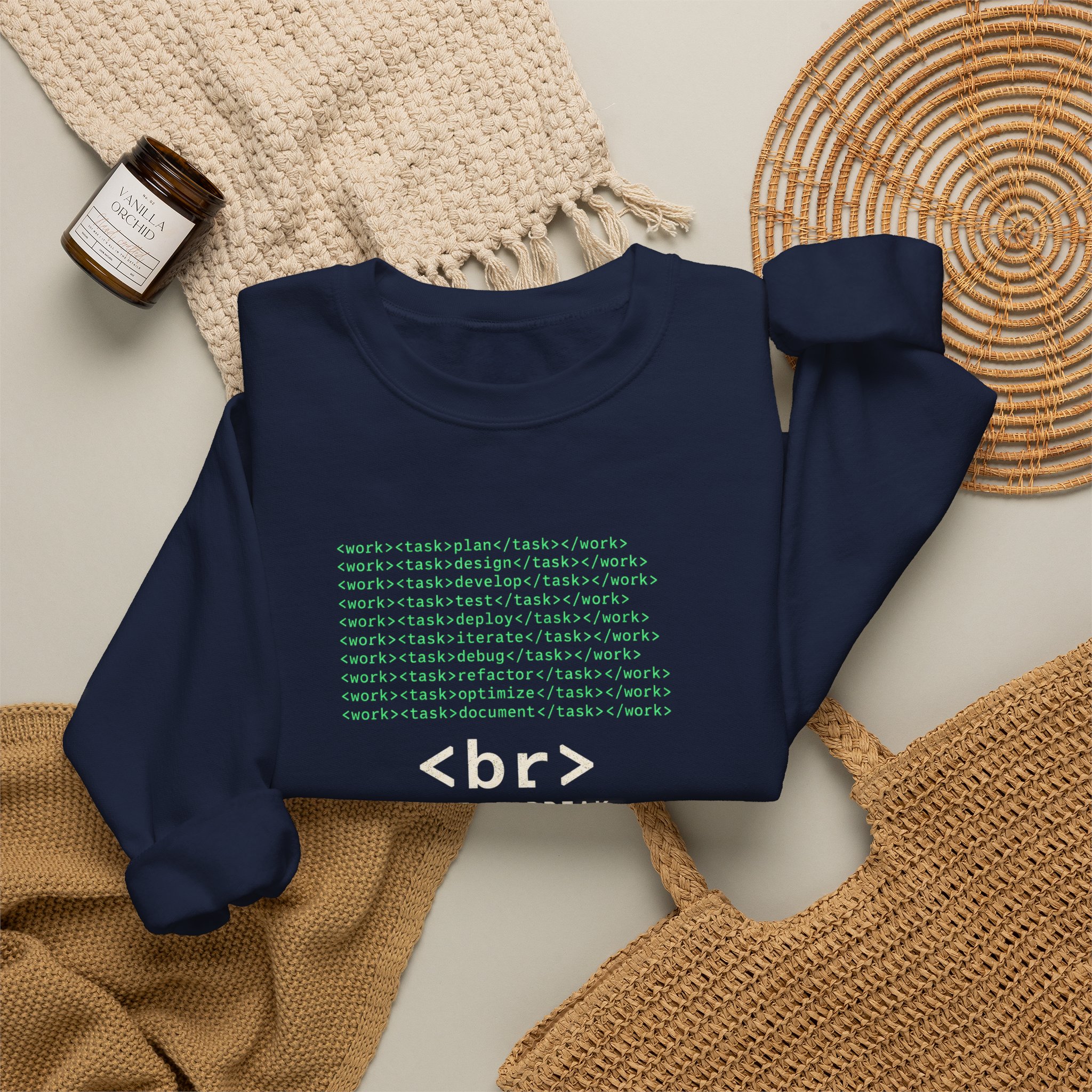Work Work Break crewneck sweatshirt in Navy, folded 2