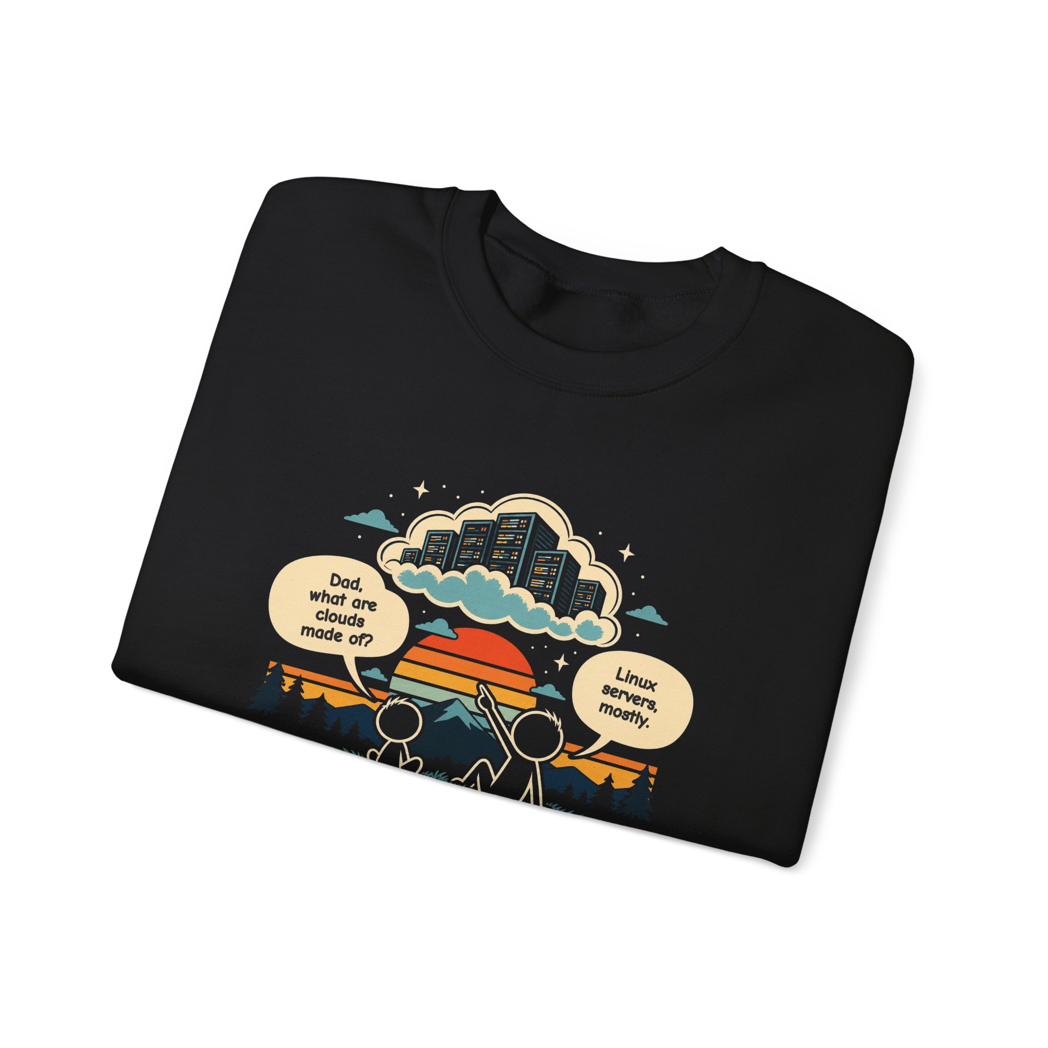 Linux Clouds crewneck sweatshirt in Black, folded