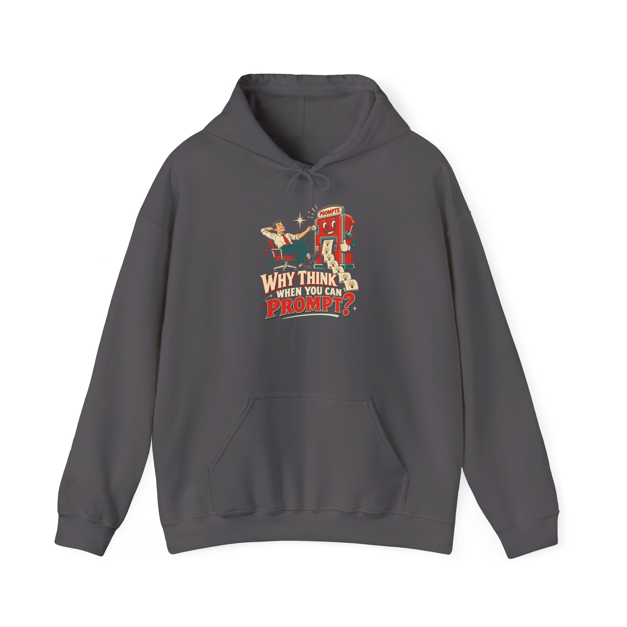 Prompt Machine hoodie in Charcoal, front view