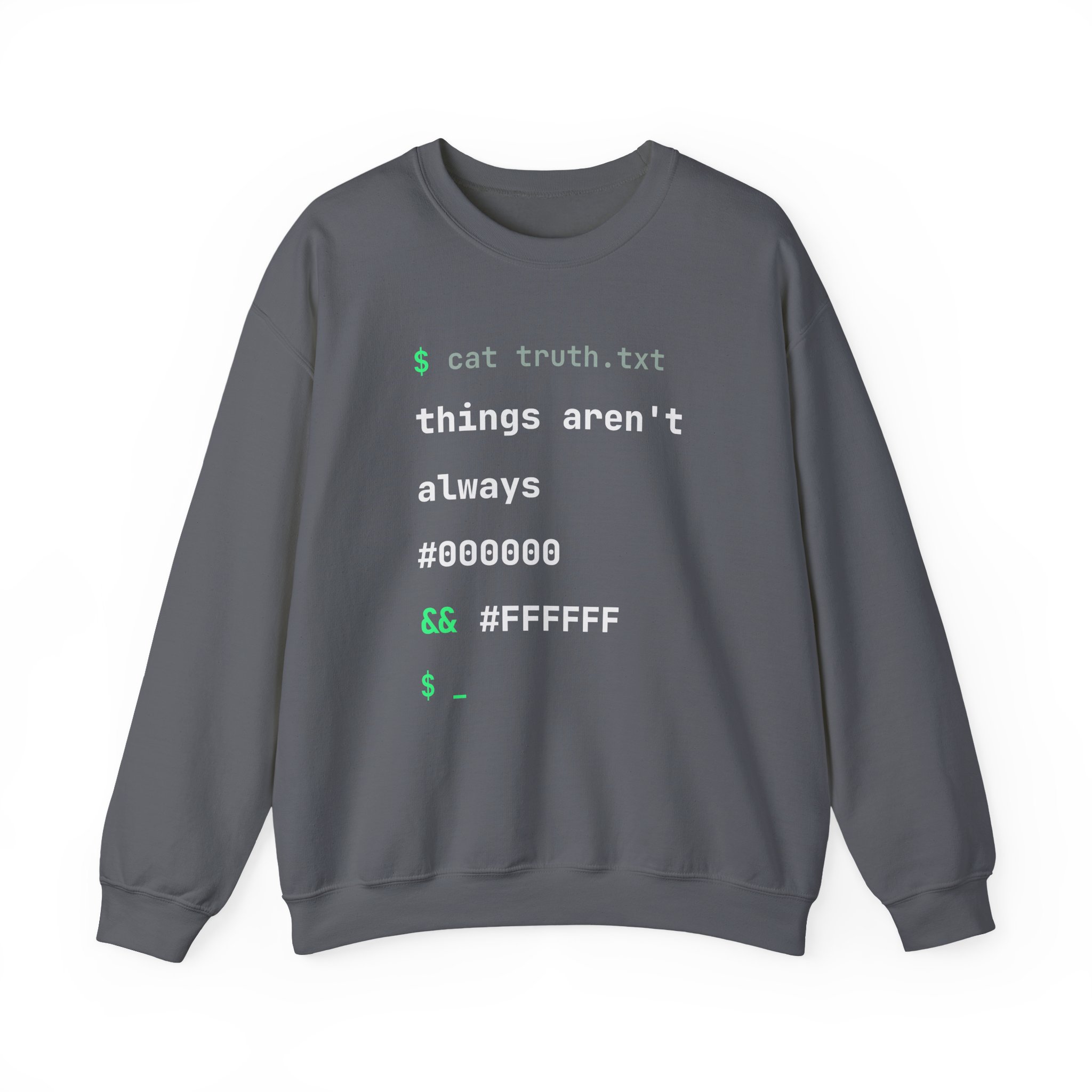 cat truth.txt crewneck sweatshirt in Charcoal, front view