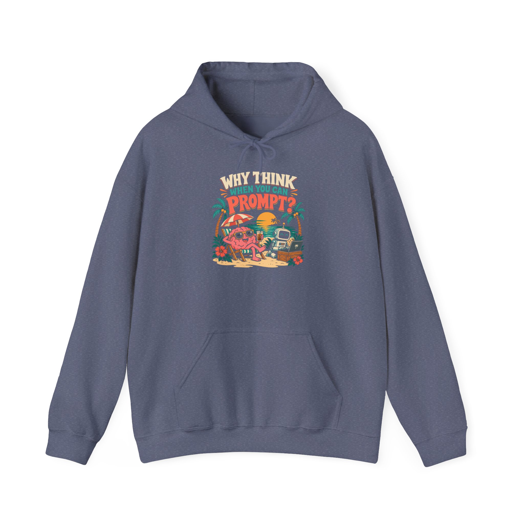 Prompt Beach Brain hoodie in Heather Navy, front view
