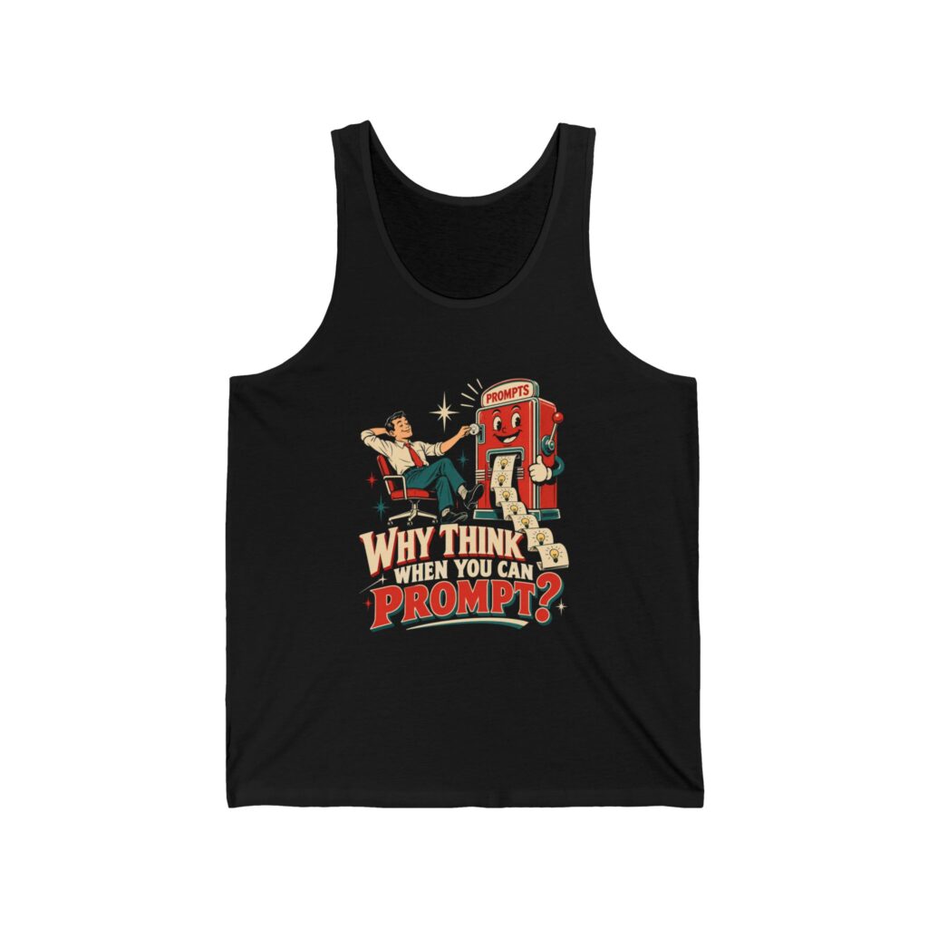 Prompt Machine unisex tank in Black, front view