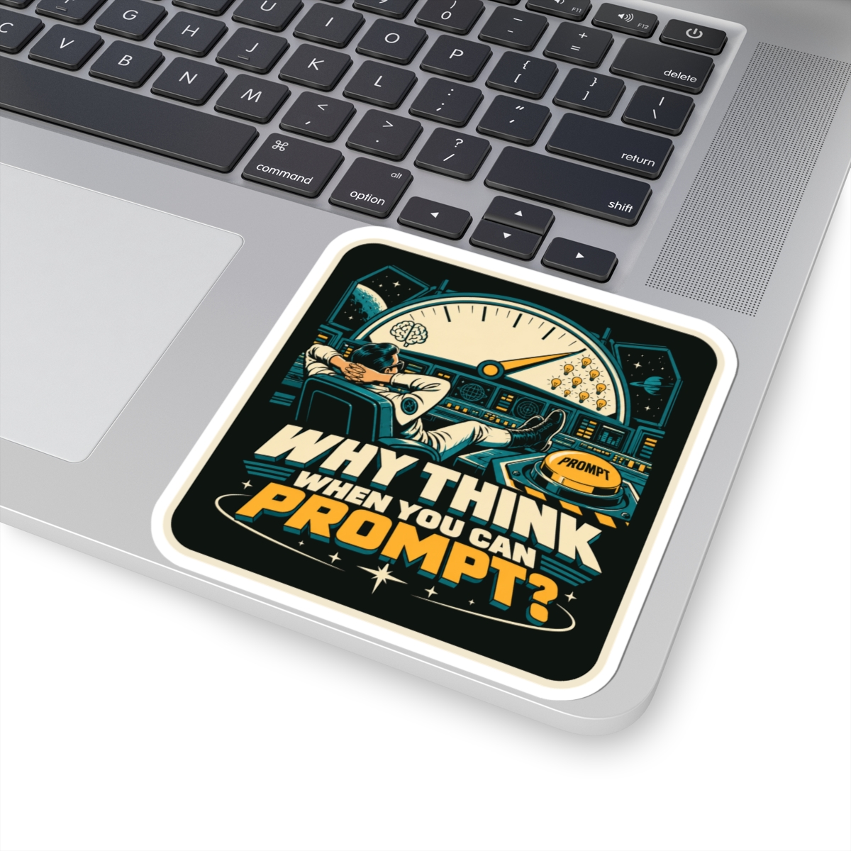 Prompt Mission Control sticker, 4 inch, on a laptop