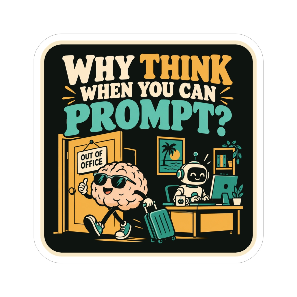 Prompt Out of Office sticker, 4 inch, front view