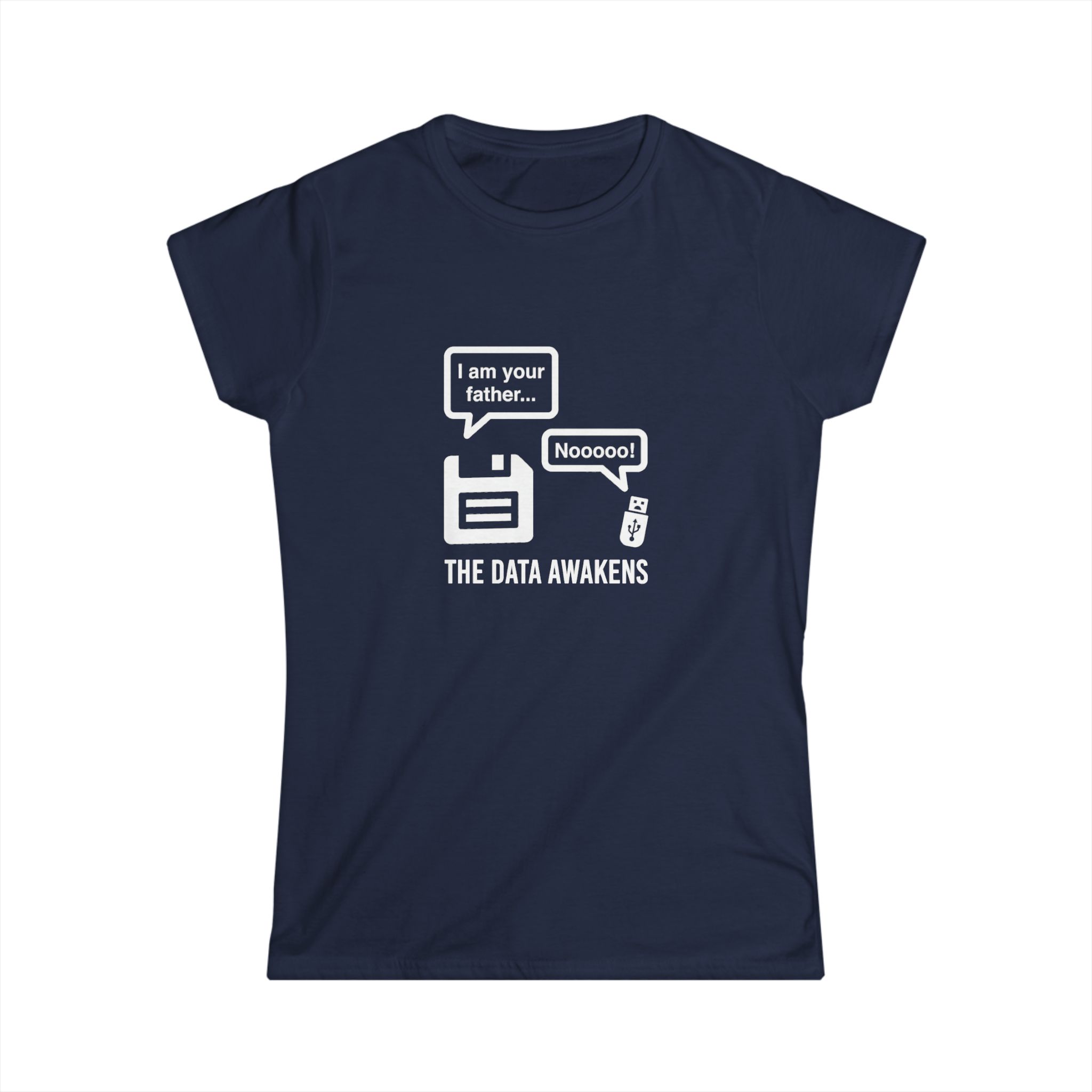 The Data Awakens women's T-shirt in Navy, front view