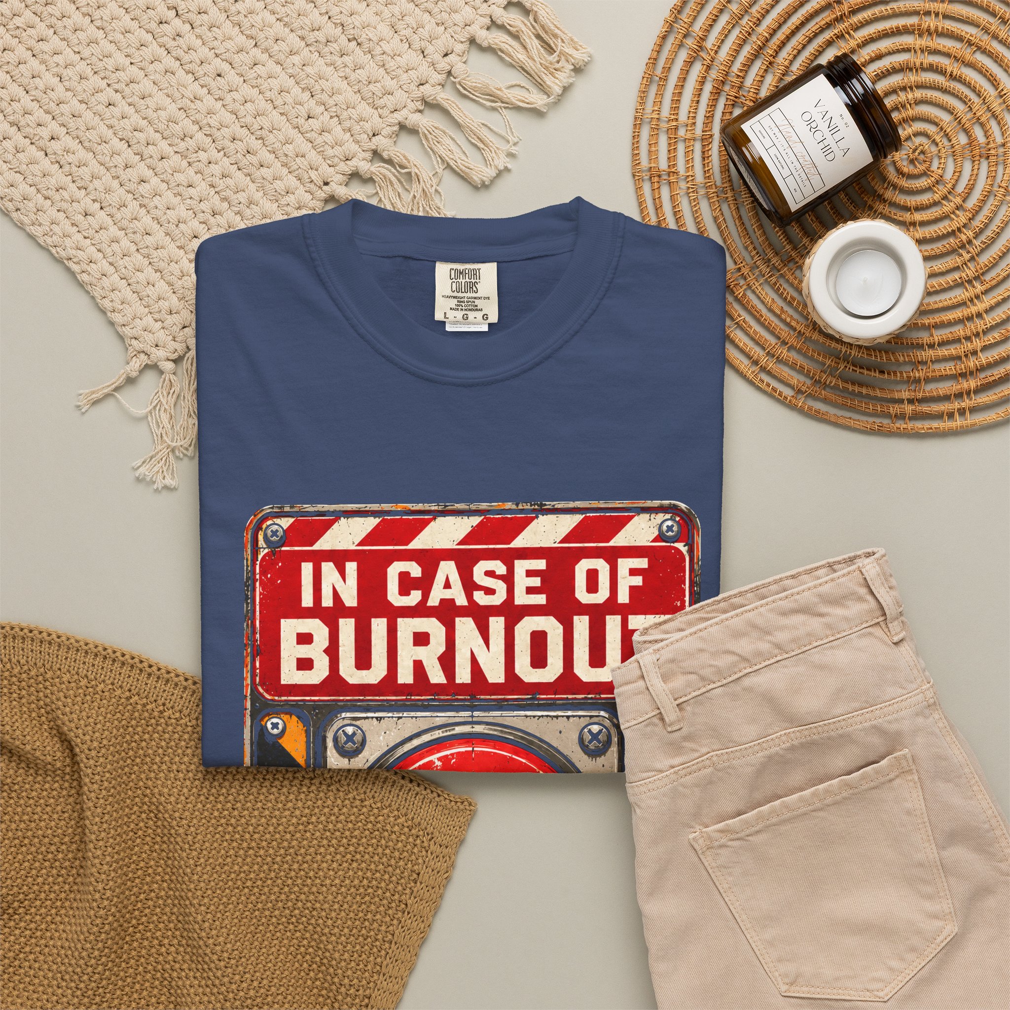 In Case of Burnout T-shirt in China Blue, folded 2