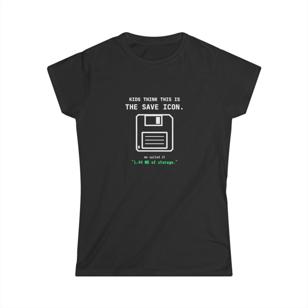 The Original Save Icon women's T-shirt in Black, front view