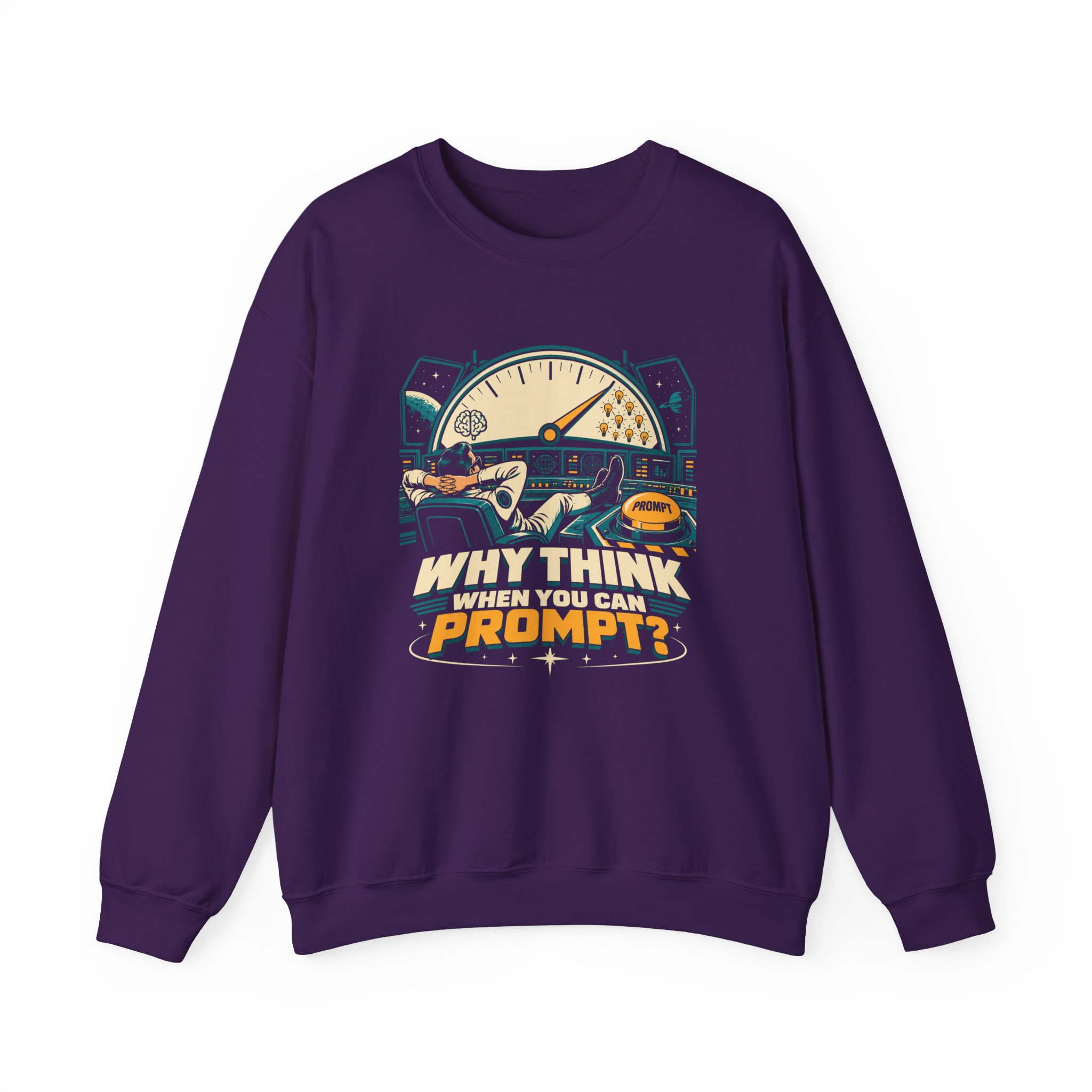 Prompt Mission Control crewneck sweatshirt in Purple, front view