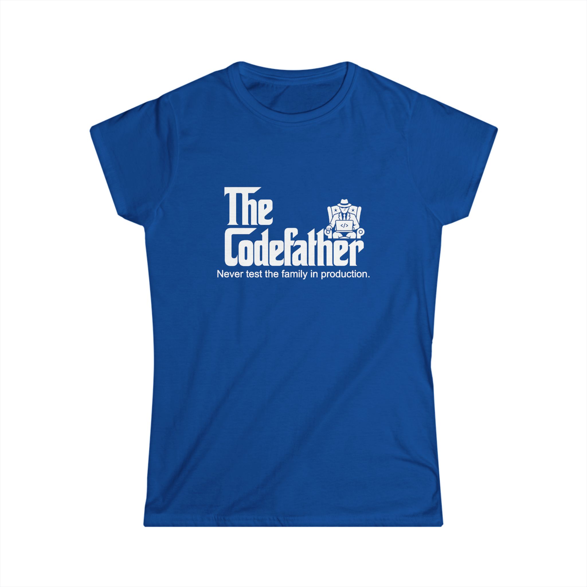 The Codefather women's T-shirt in Royal, front view