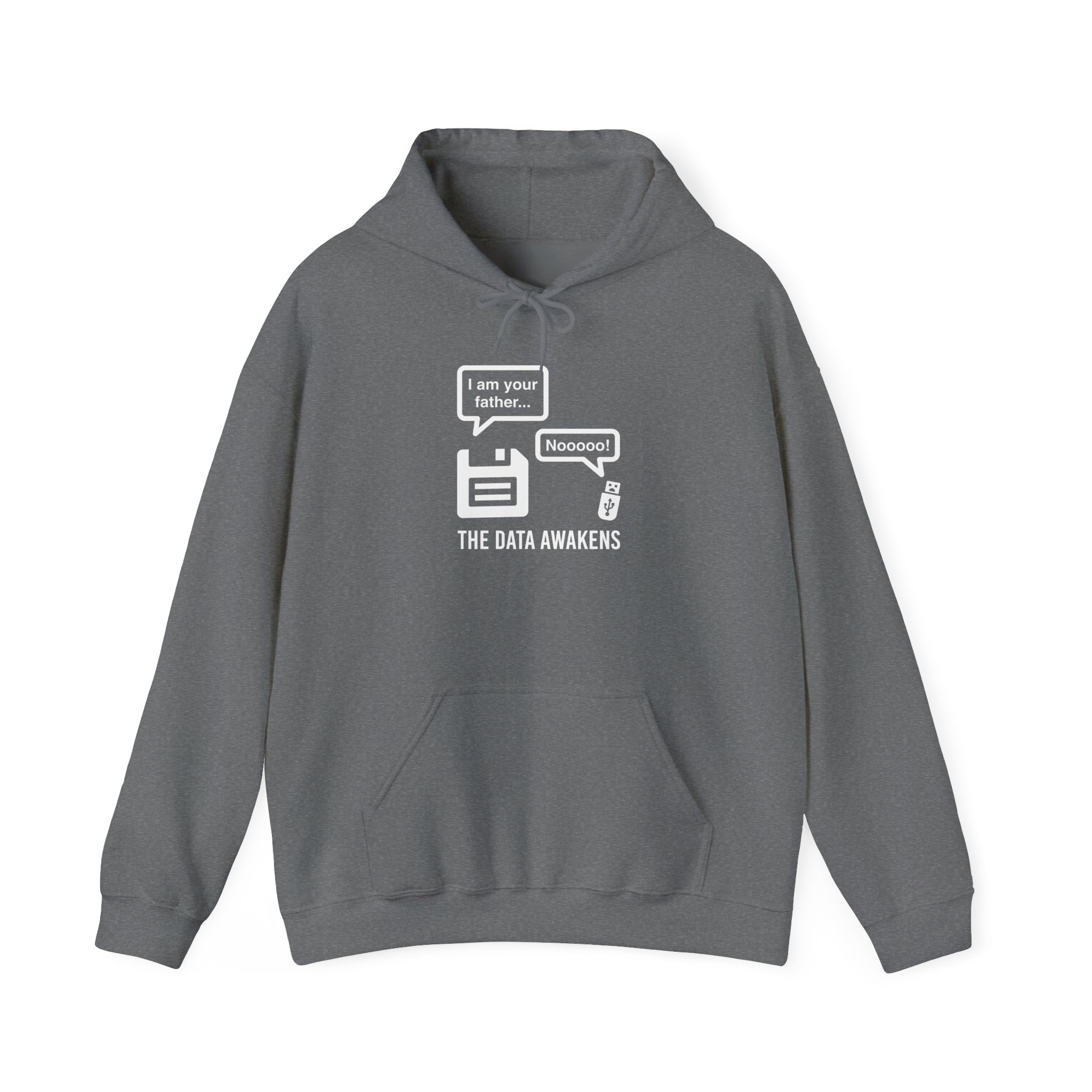 The Data Awakens hoodie in Graphite Heather, front view