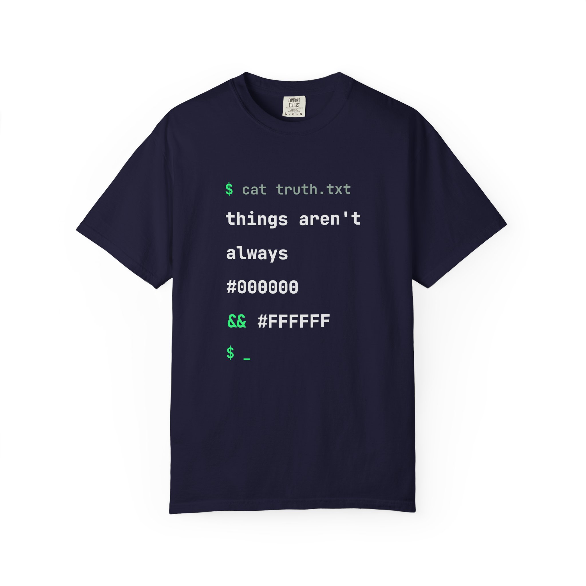 cat truth.txt T-shirt in True Navy, front view