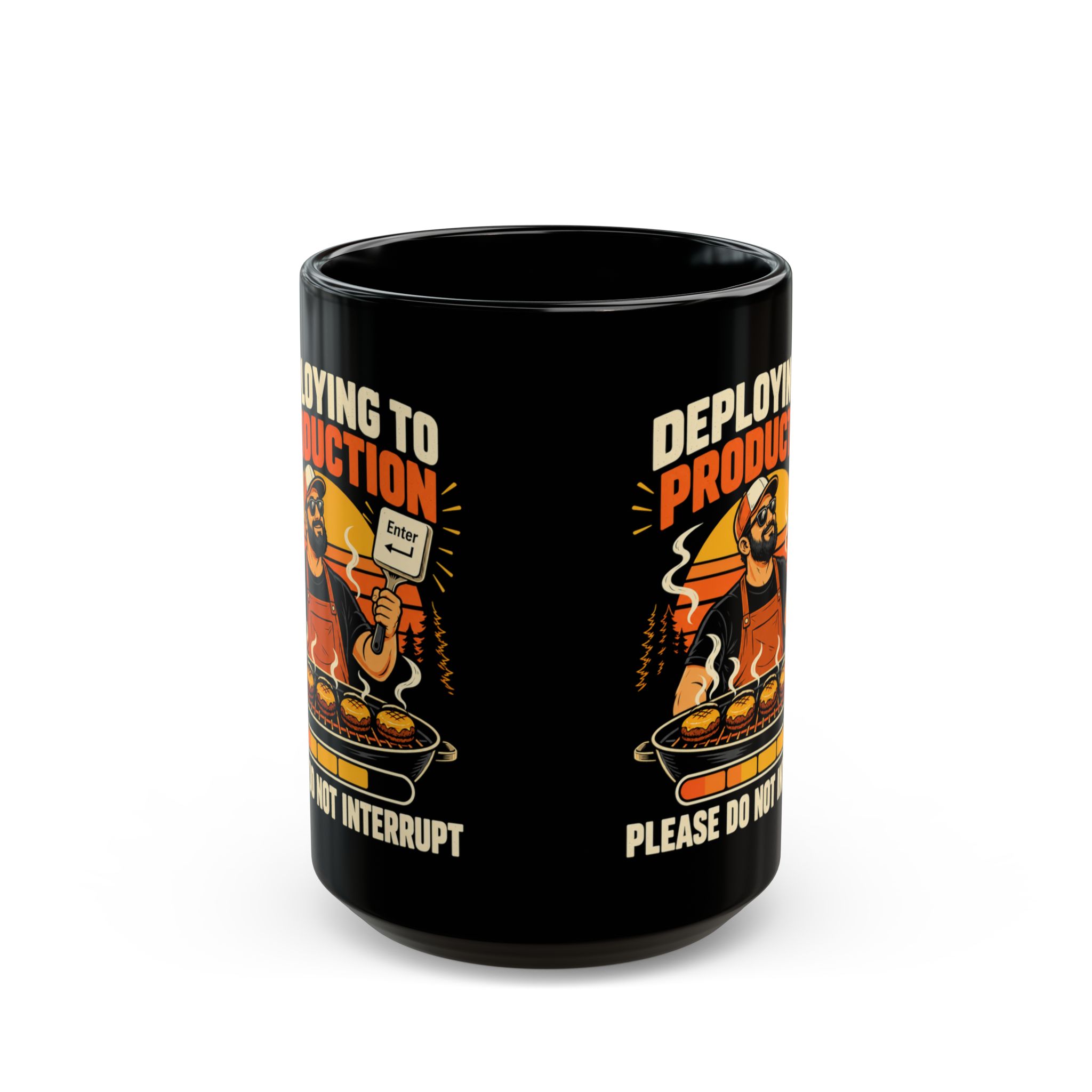 Deploying to Production black mug, 15 oz, front view