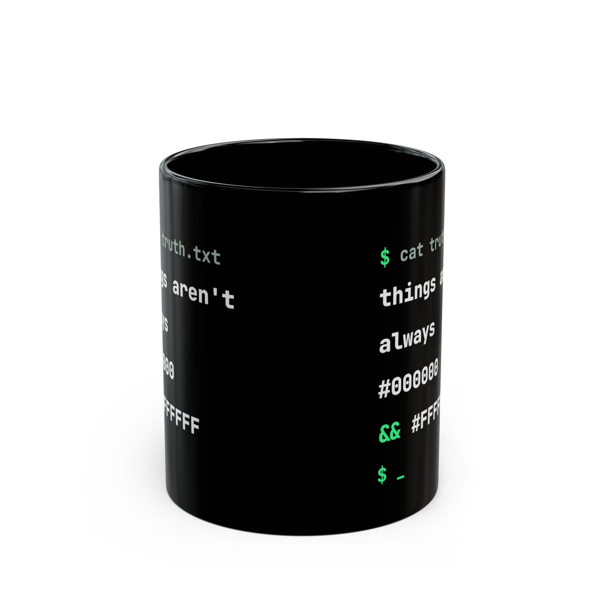cat truth.txt black mug, 11 oz, front view
