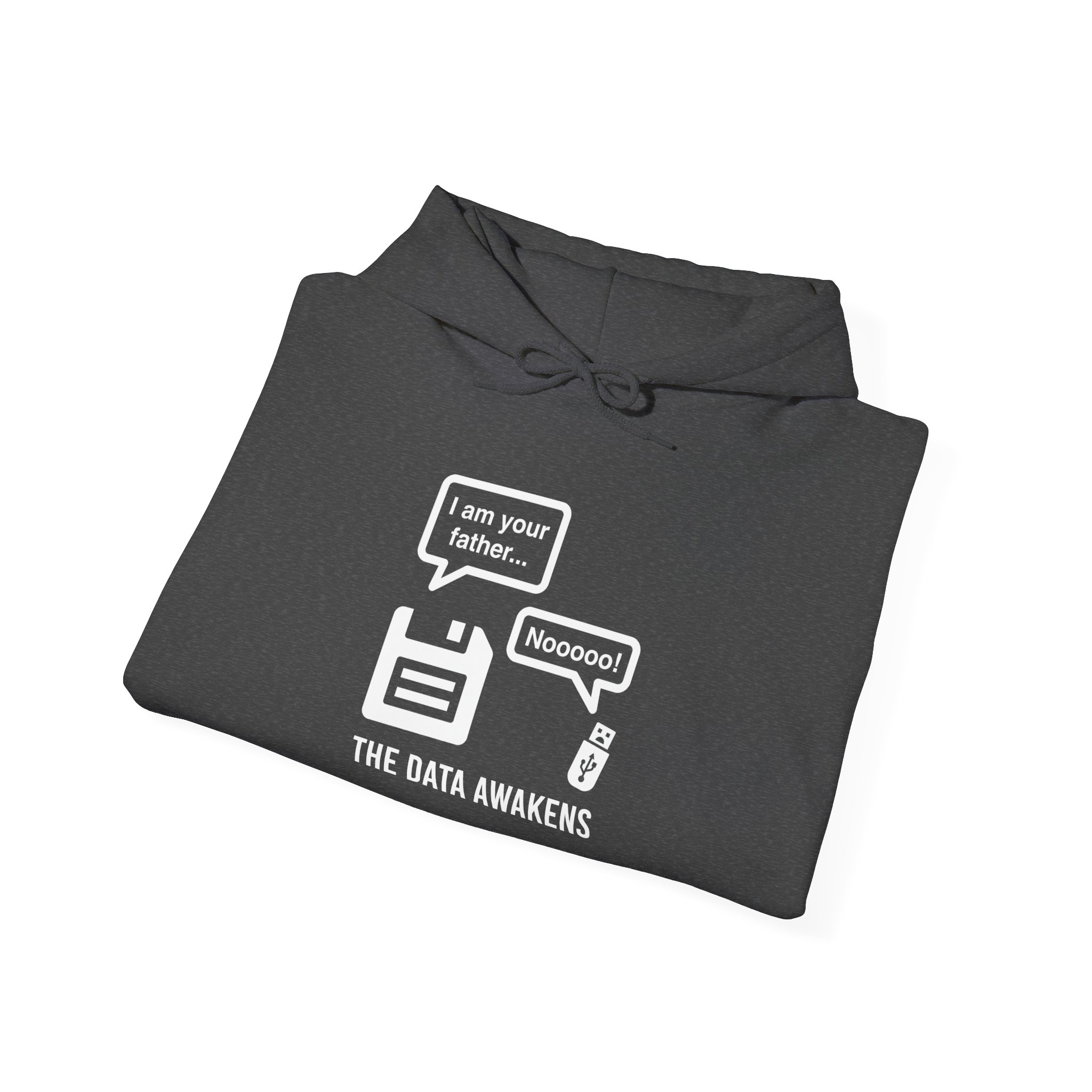 The Data Awakens hoodie in Dark Heather, folded
