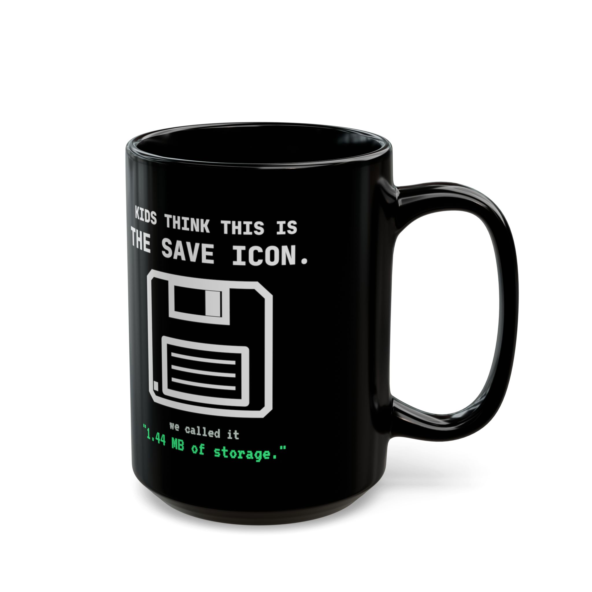 The Original Save Icon black mug, 15 oz, right side