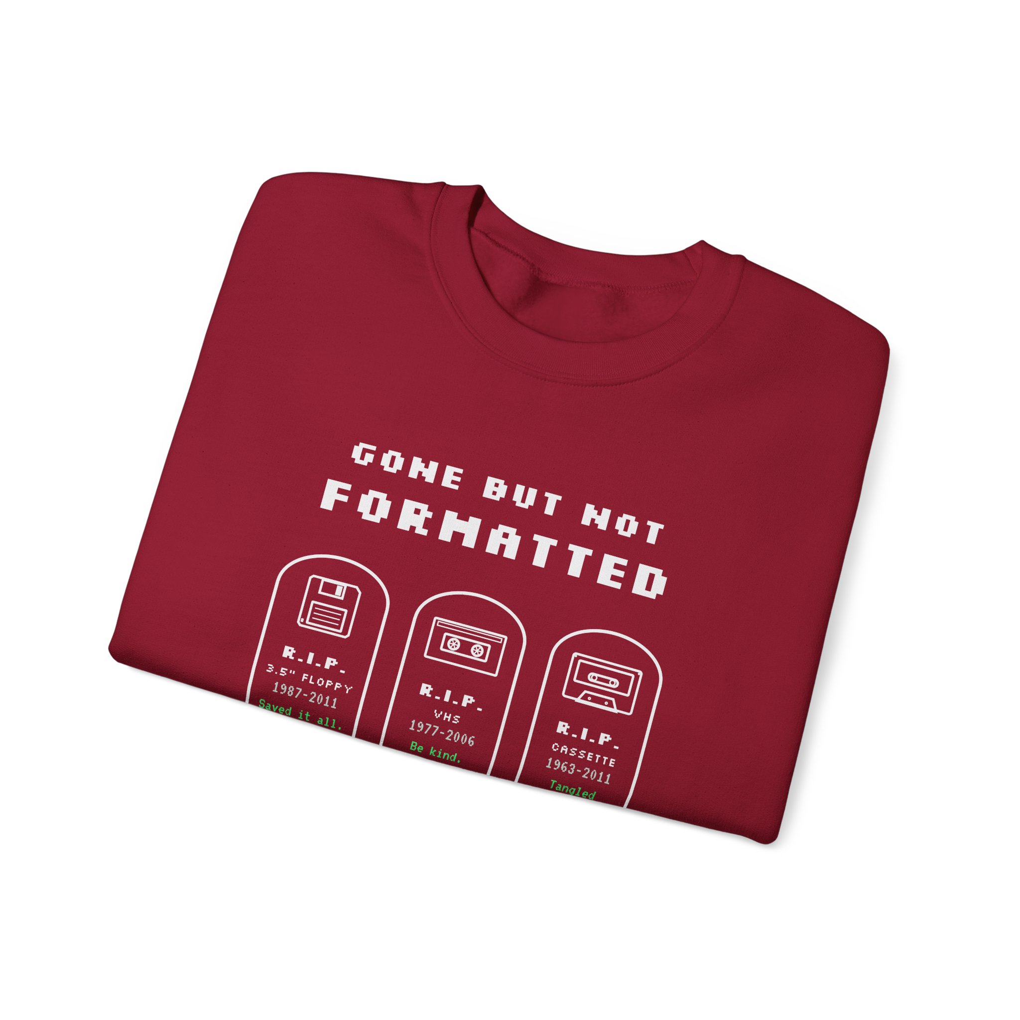 Gone But Not Formatted crewneck sweatshirt in Cardinal Red, folded