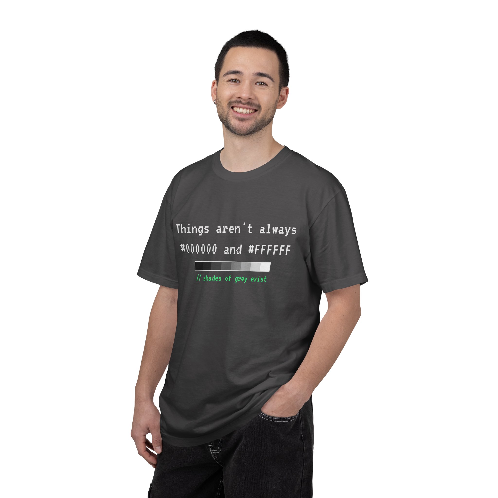 Shades of Grey Exist T-shirt in Graphite, worn by a man