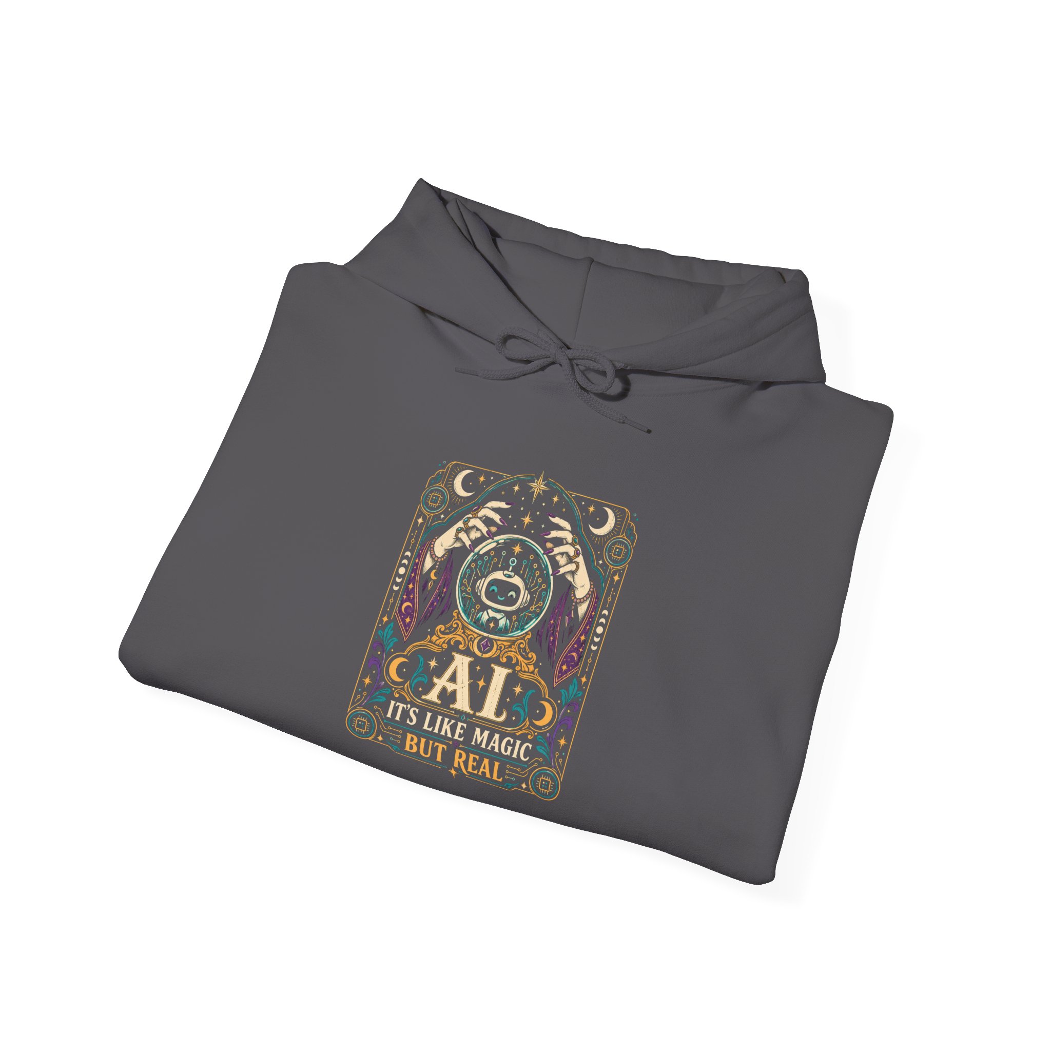 AI Magic Crystal Ball hoodie in Charcoal, folded
