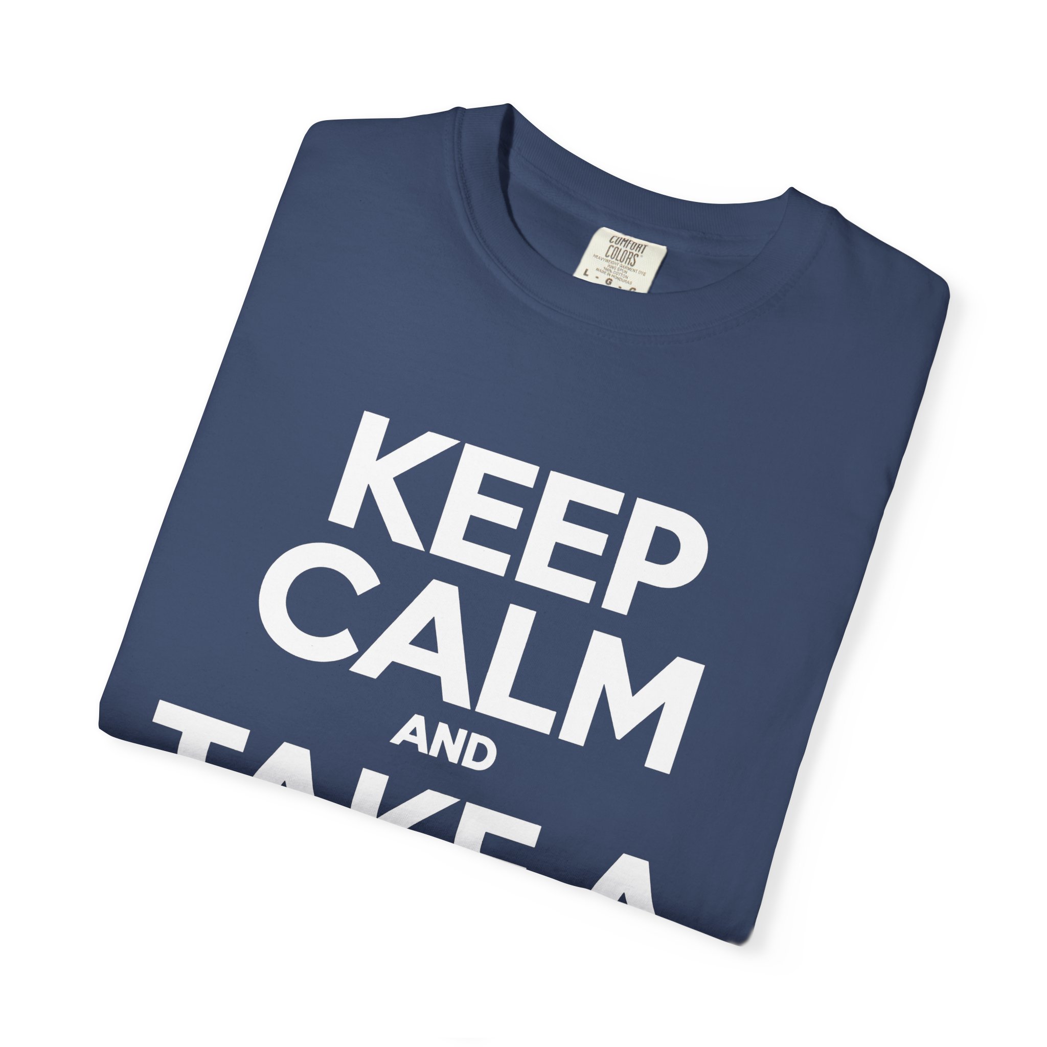 Keep Calm and Take a Break T-shirt in China Blue, folded