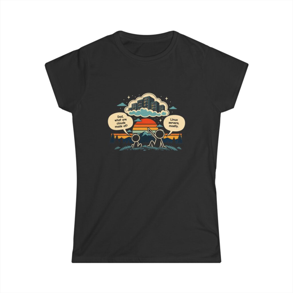 Linux Clouds women's T-shirt in Black, front view