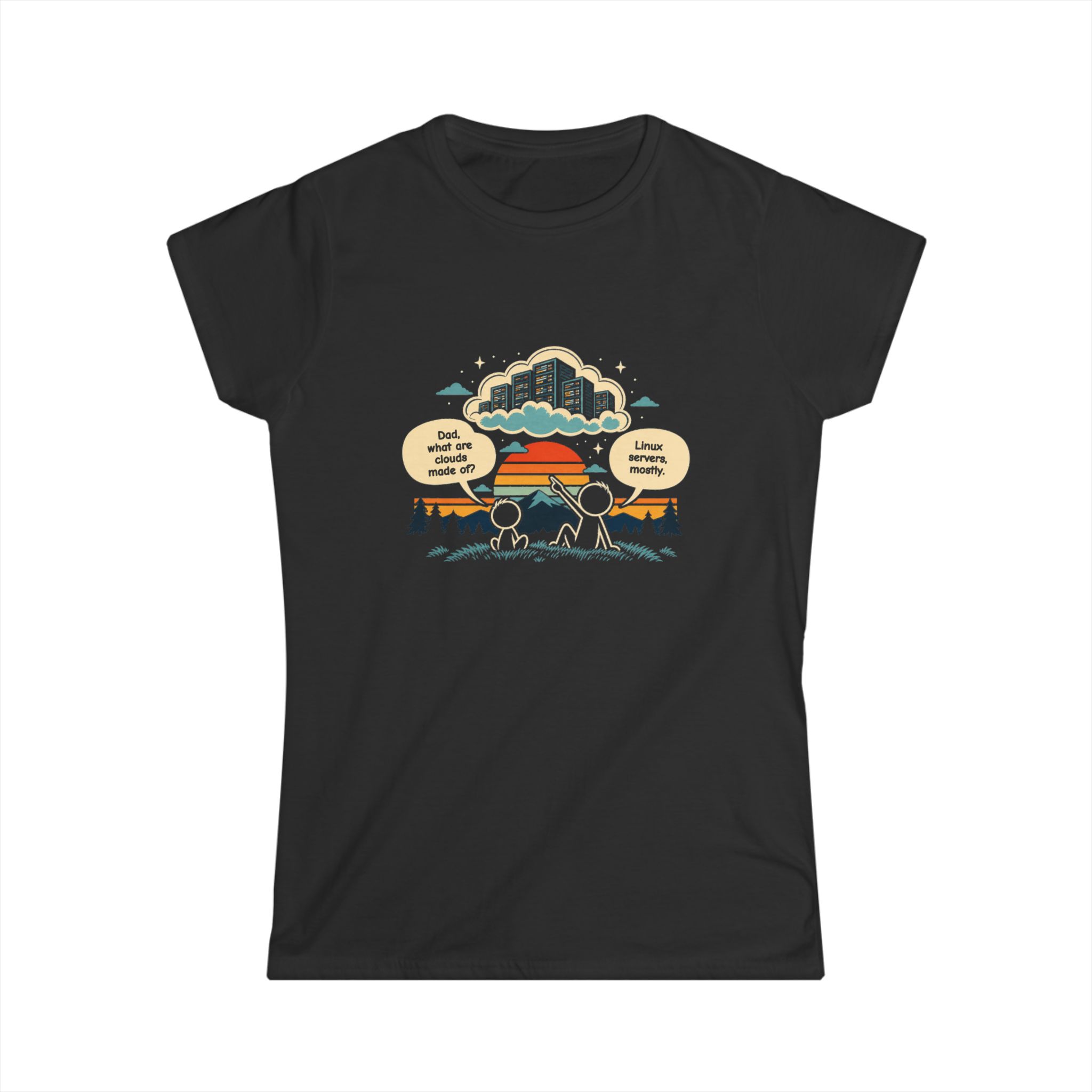 Linux Clouds women's T-shirt in Black, front view