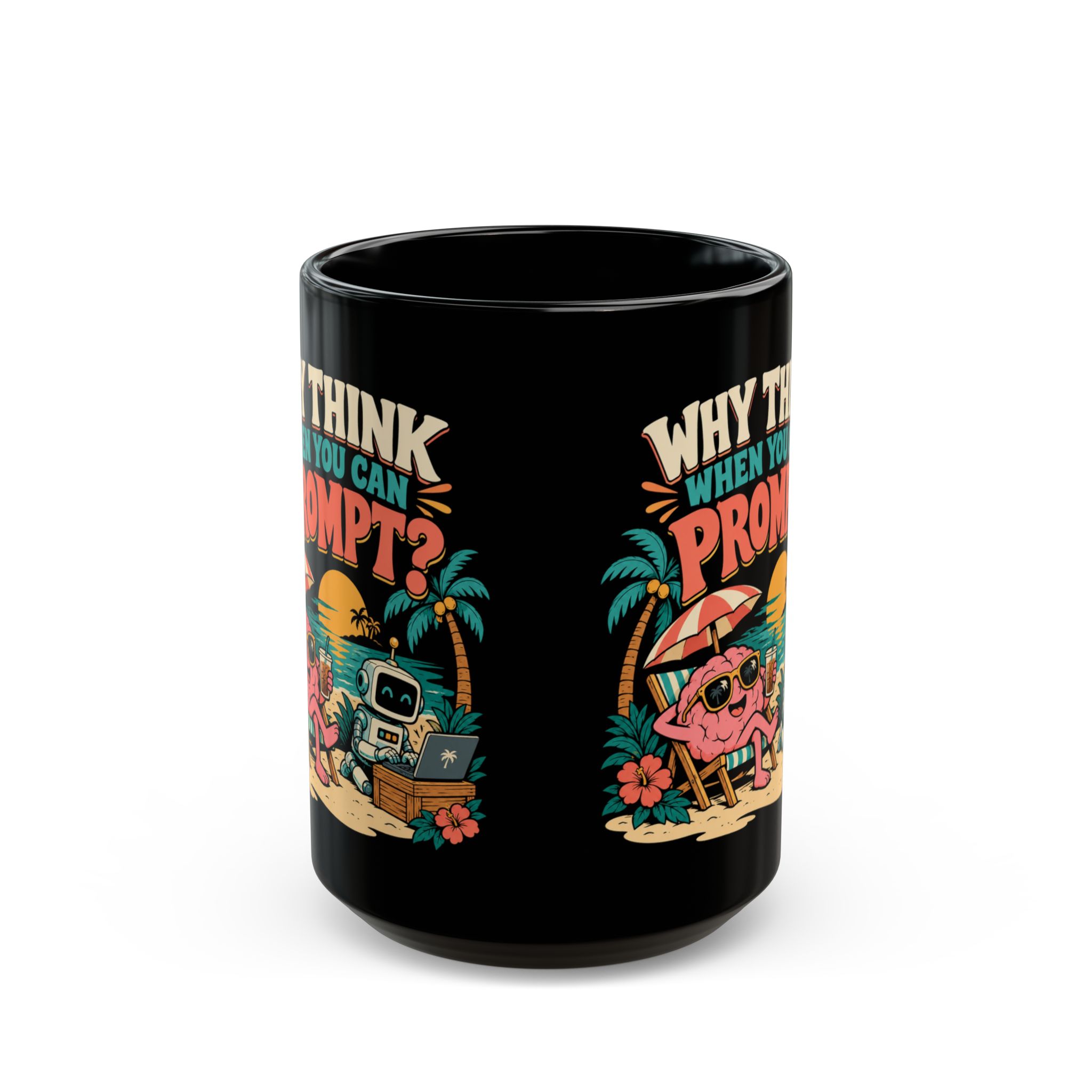 Prompt Beach Brain black mug, 15 oz, front view