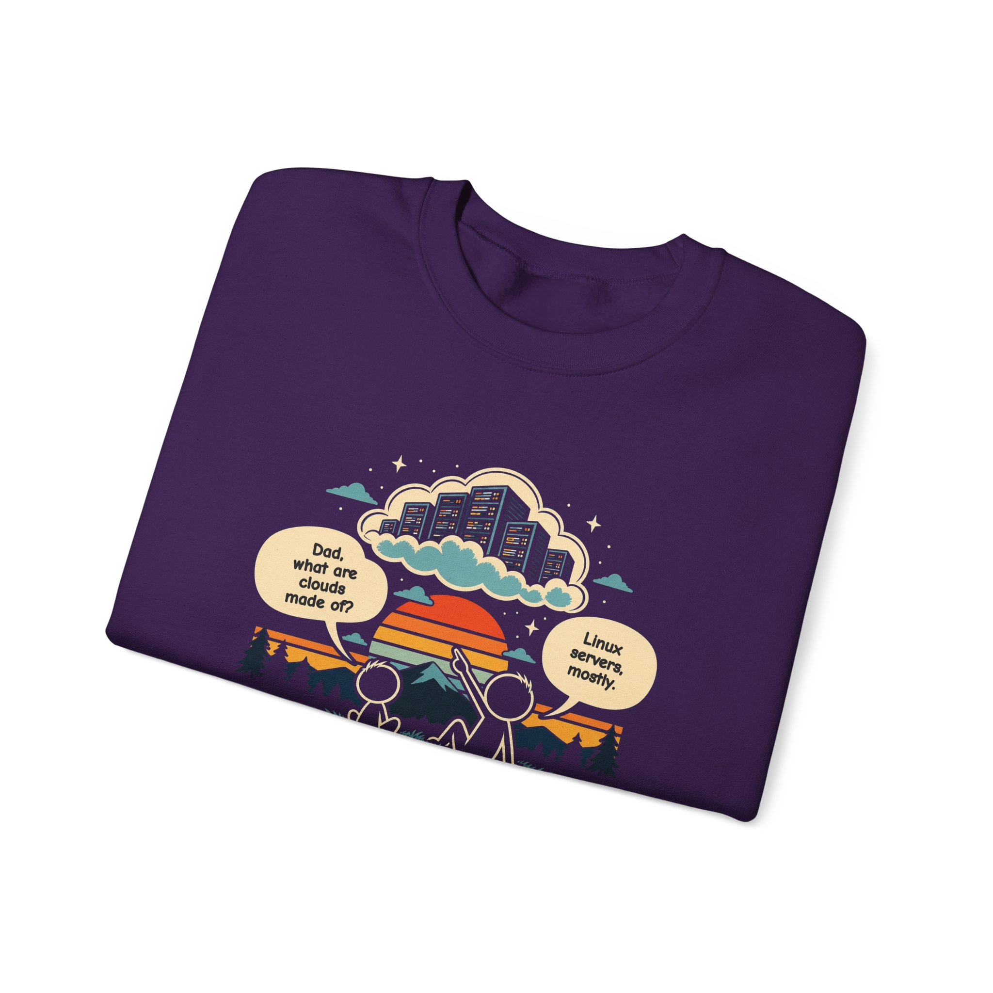 Linux Clouds crewneck sweatshirt in Purple, folded