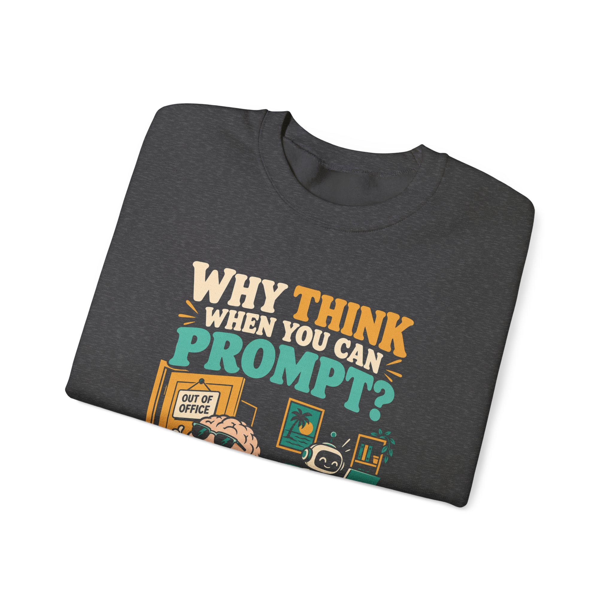 Prompt Out of Office crewneck sweatshirt in Dark Heather, folded
