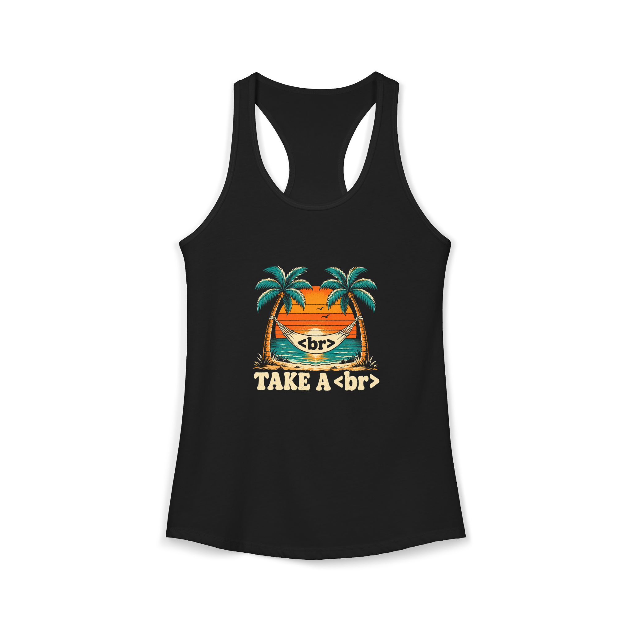 Take a Break Hammock women's racerback tank in Solid Black, front 2
