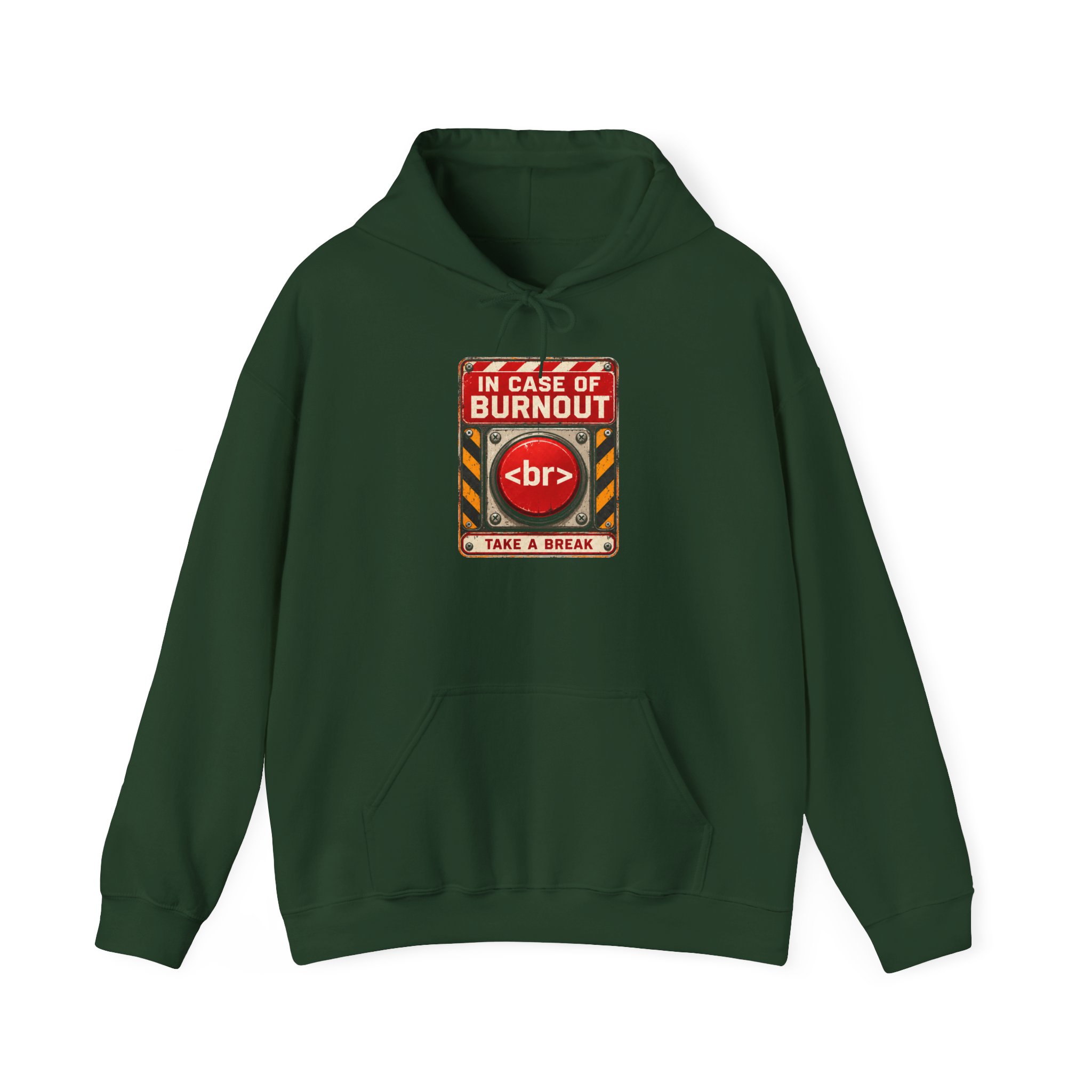 In Case of Burnout hoodie in Forest Green, front view