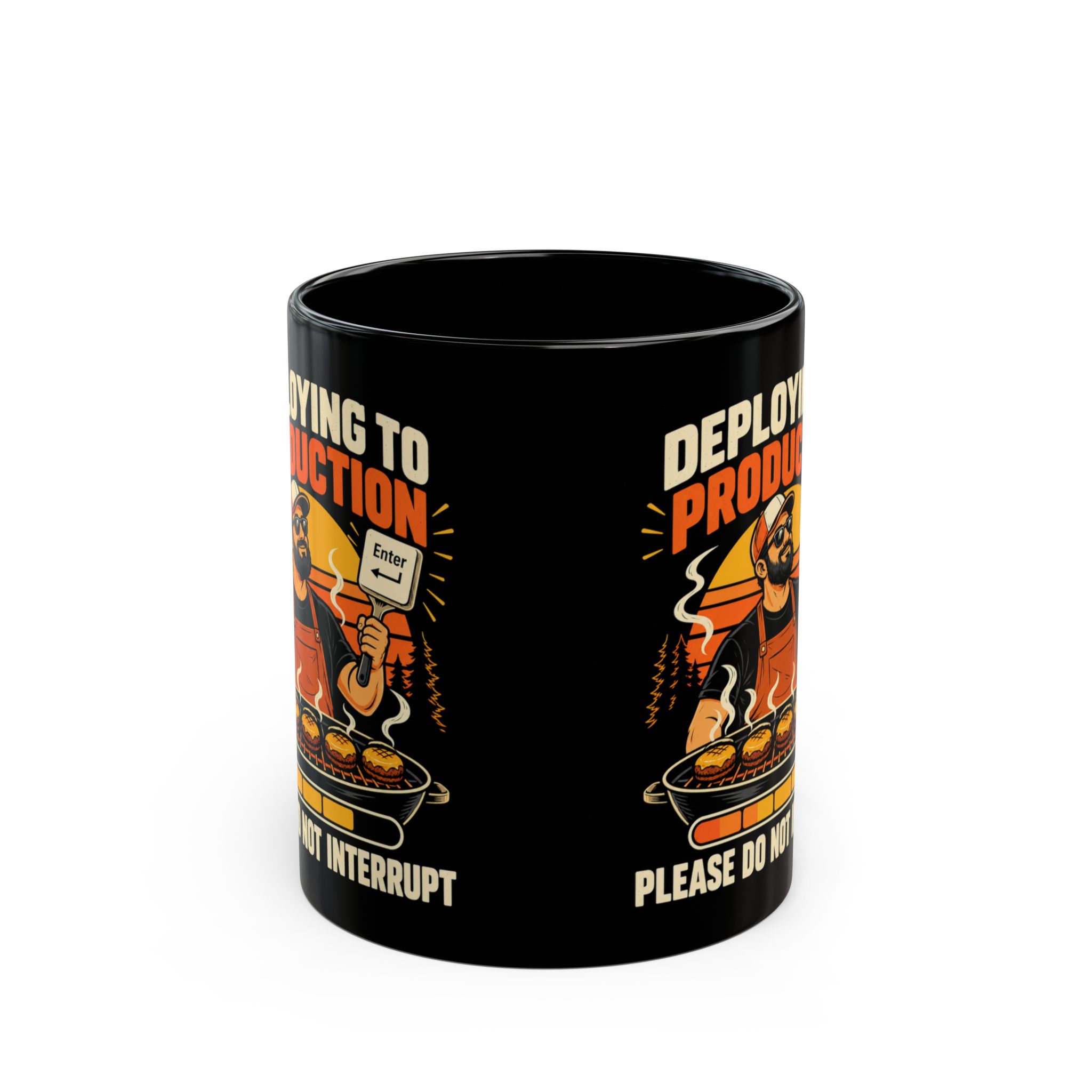 Deploying to Production black mug, 11 oz, front view