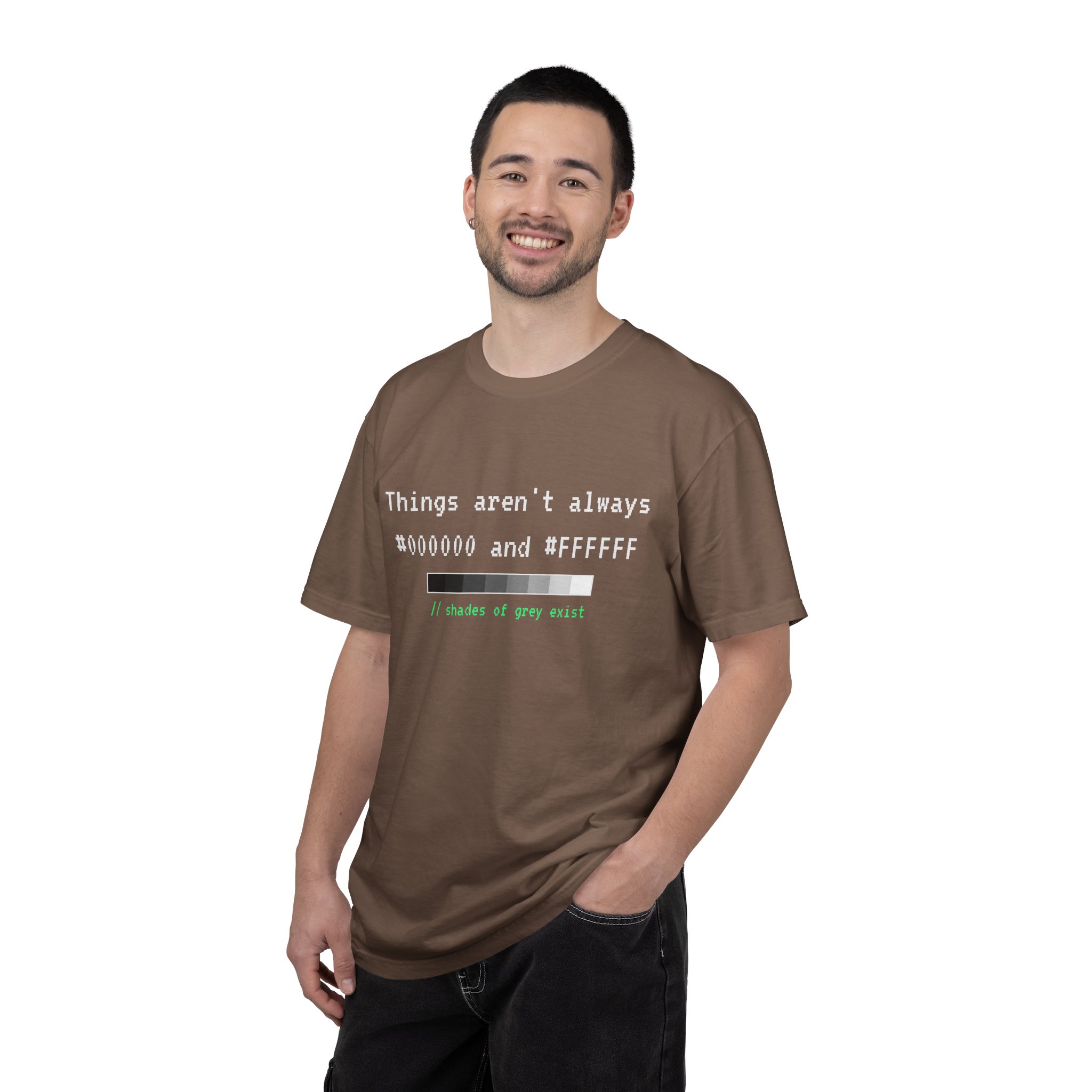 Shades of Grey Exist T-shirt in Espresso, worn by a man