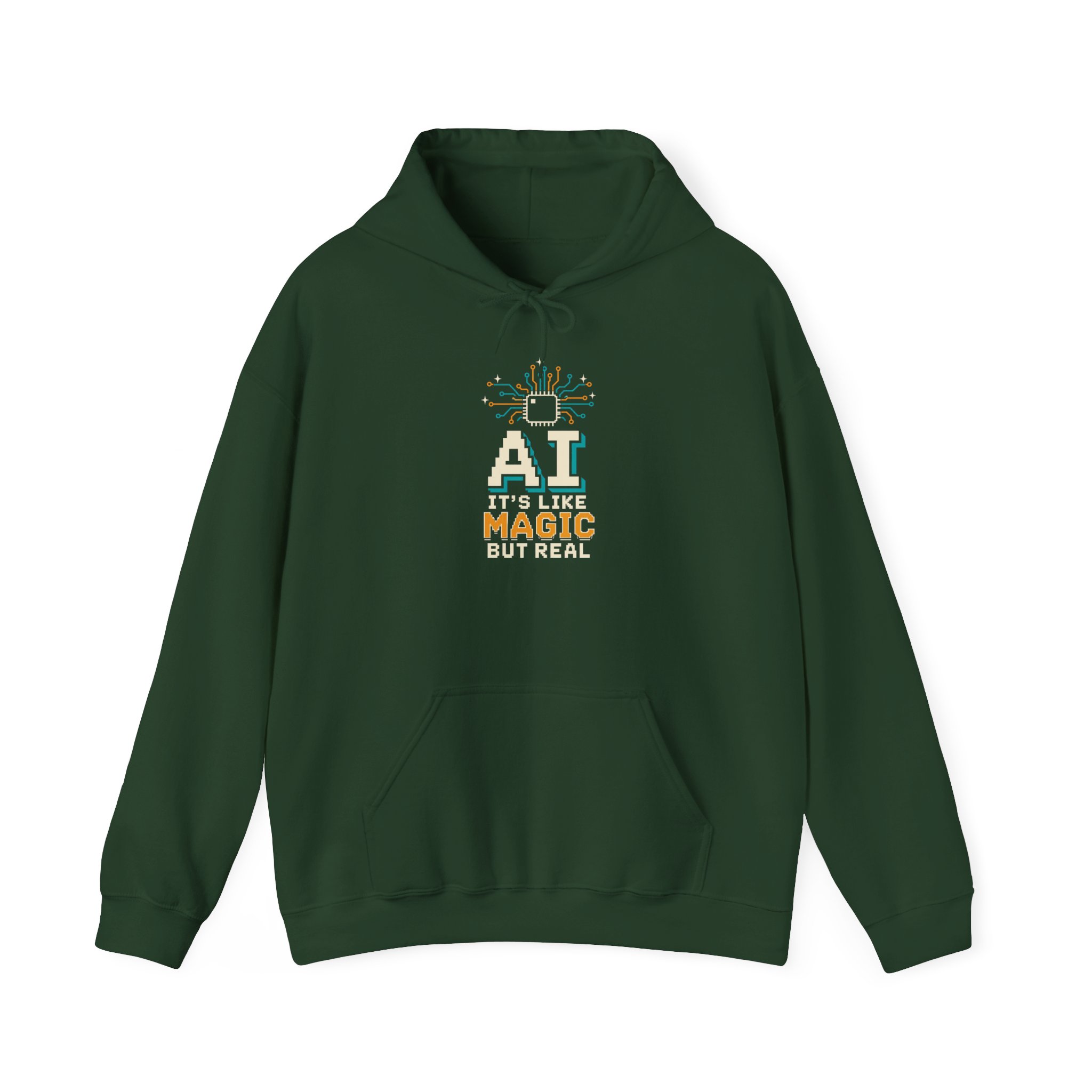 AI Magic Chip hoodie in Forest Green, front view