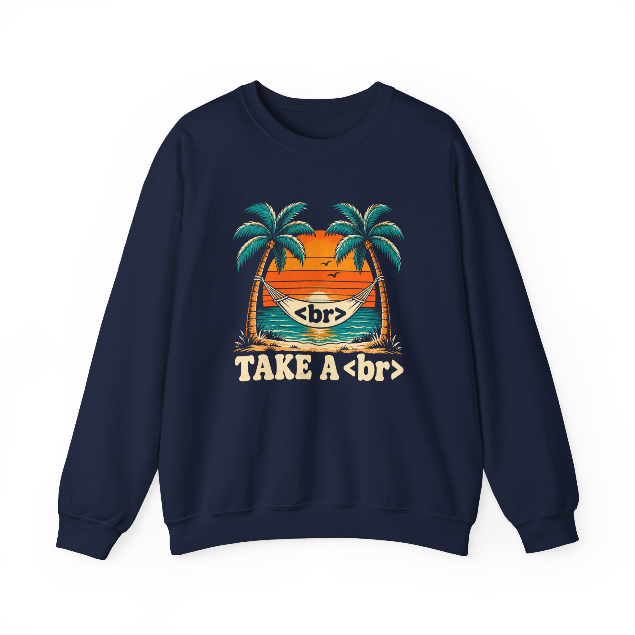 Take a Break Hammock crewneck sweatshirt in Navy, front view