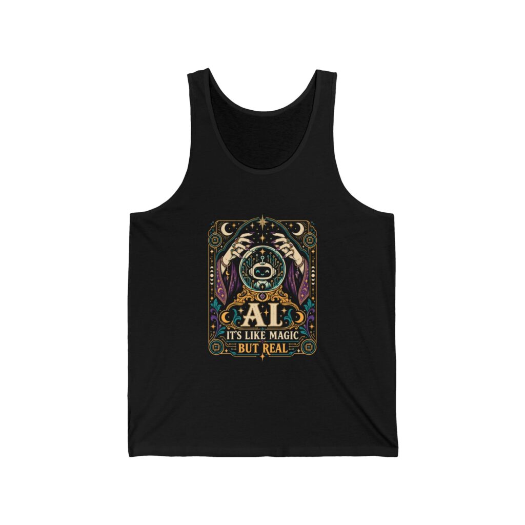 AI Magic Crystal Ball unisex tank in Black, front view
