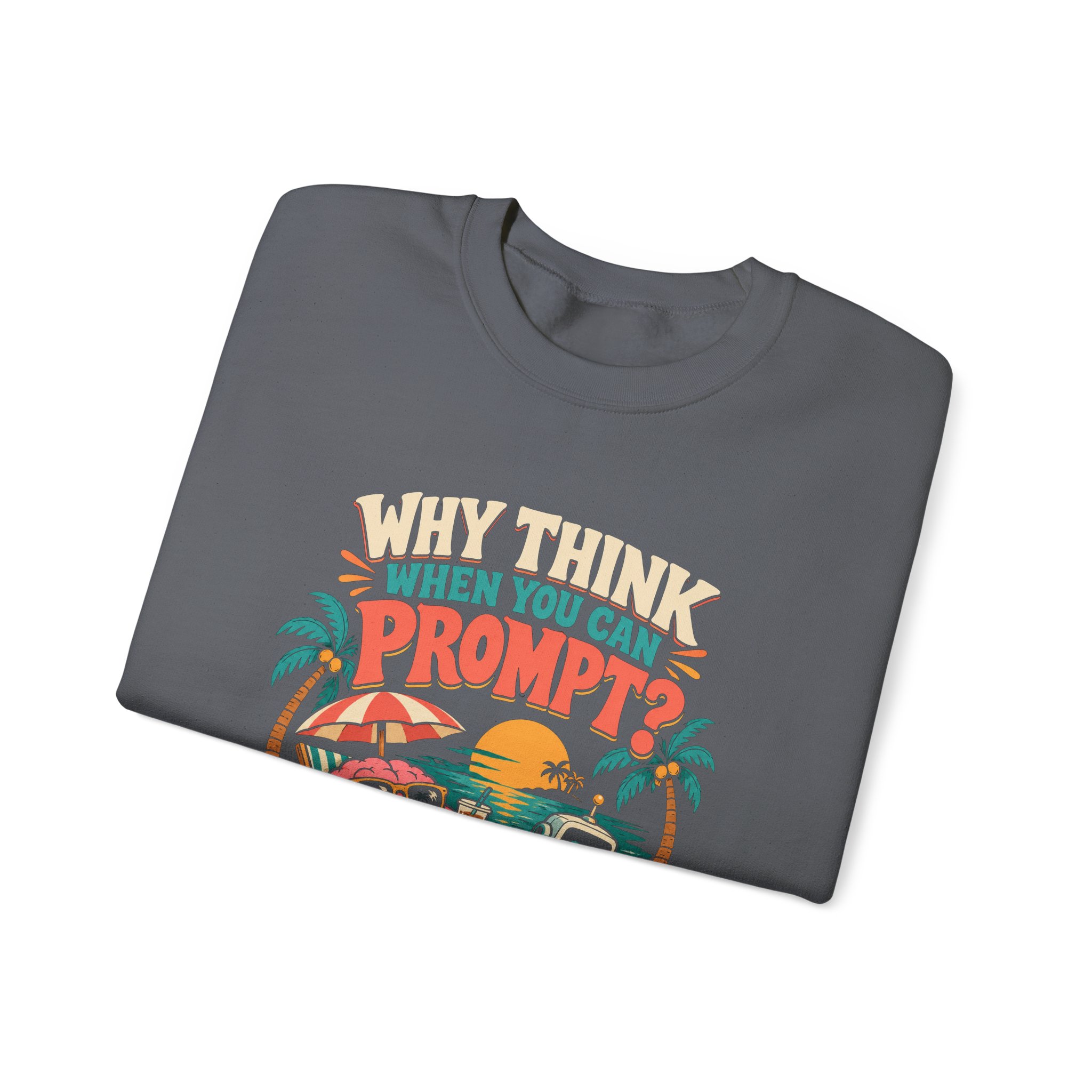 Prompt Beach Brain crewneck sweatshirt in Charcoal, folded