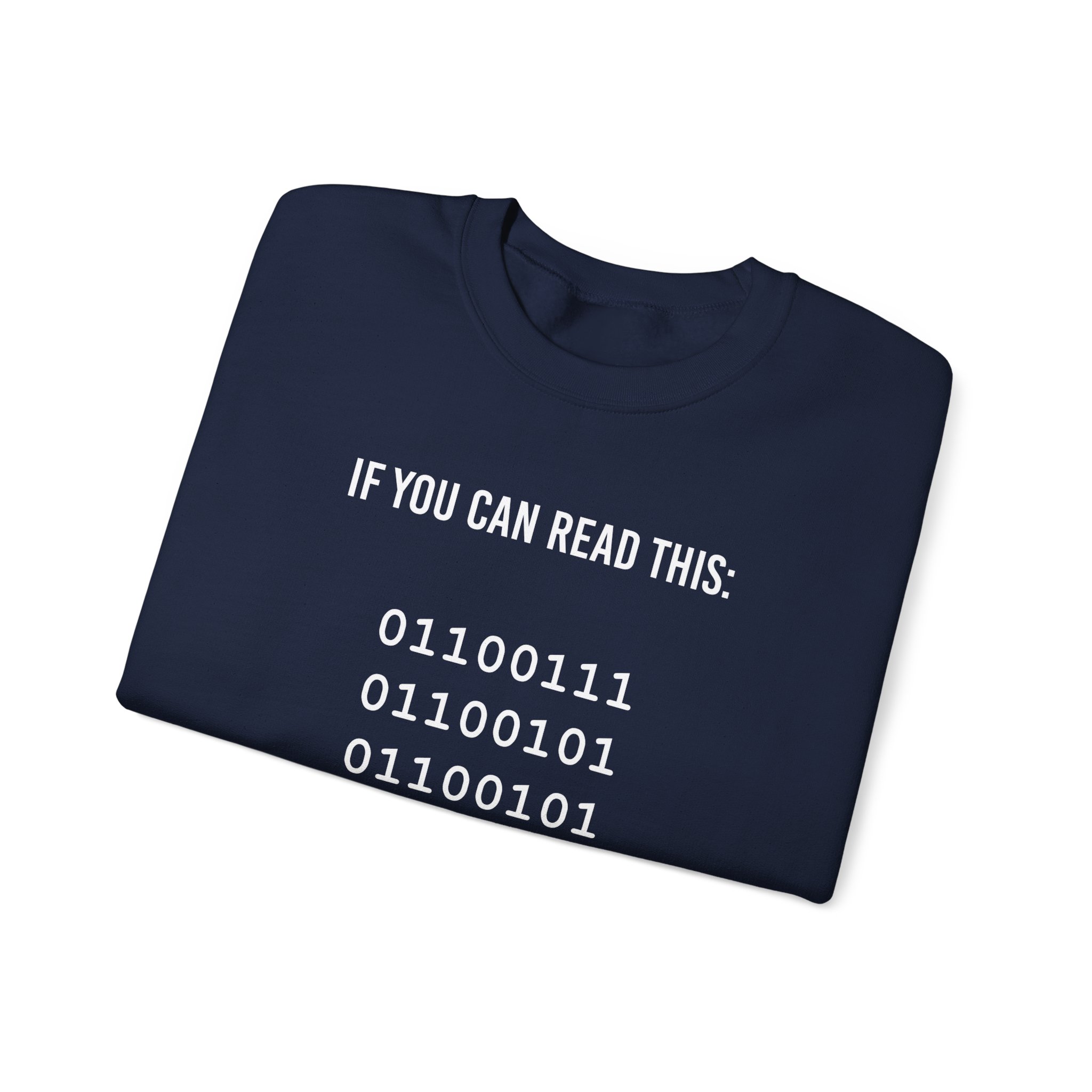 Geek Binary Code crewneck sweatshirt in Navy, folded