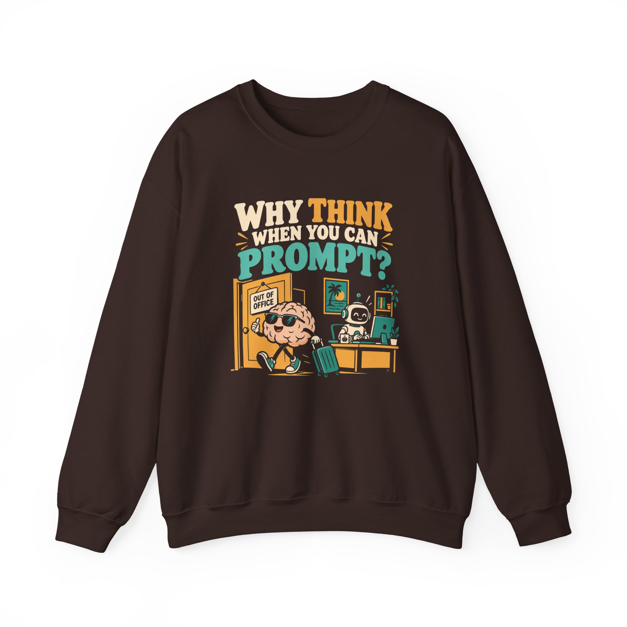 Prompt Out of Office crewneck sweatshirt in Dark Chocolate, front view