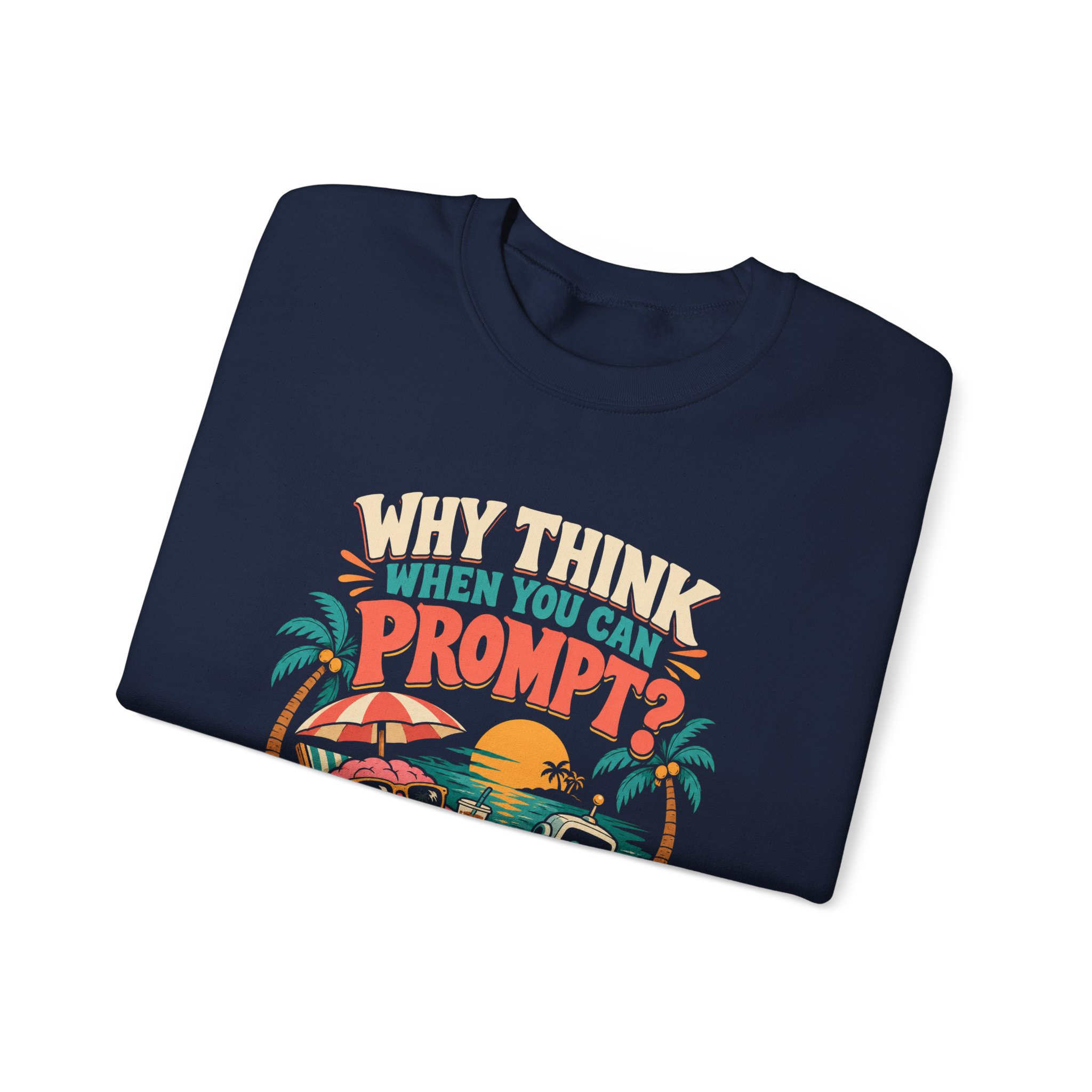 Prompt Beach Brain crewneck sweatshirt in Navy, folded