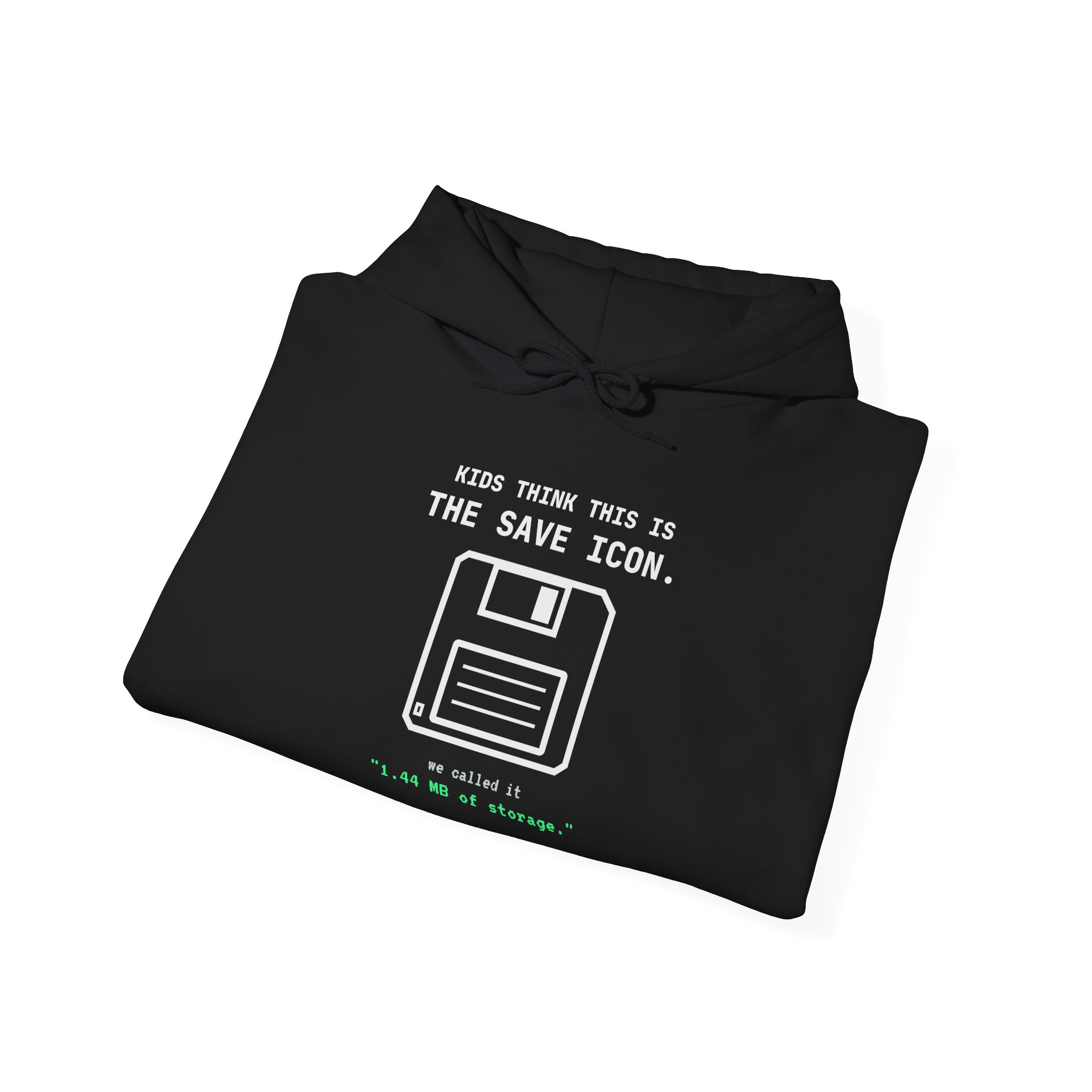 The Original Save Icon hoodie in Black, folded